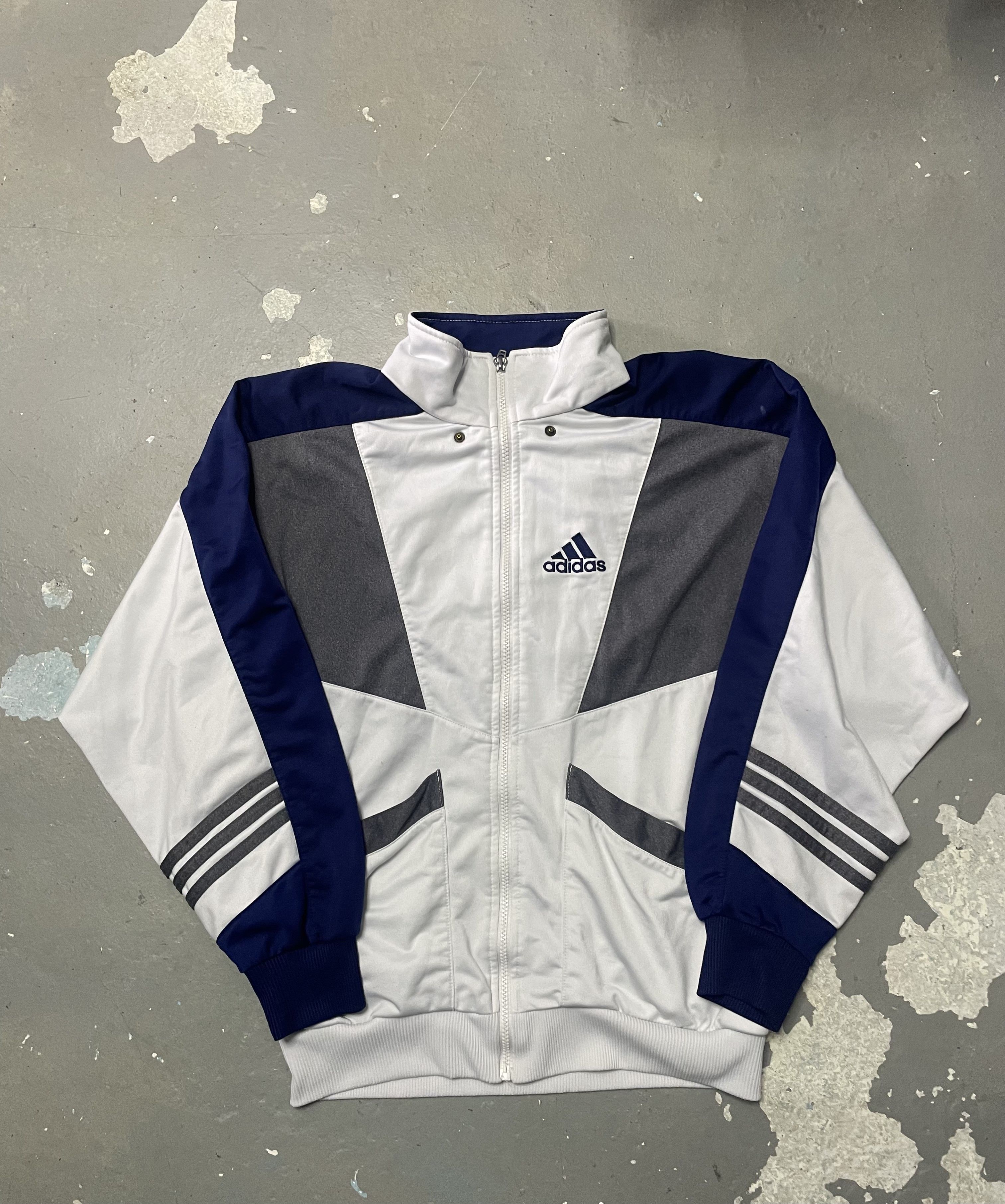 Adidas Vintage Adidas Track Jacket White Blue Grey Size US M / EU 48-50 / 2 - 1 Thumbnail