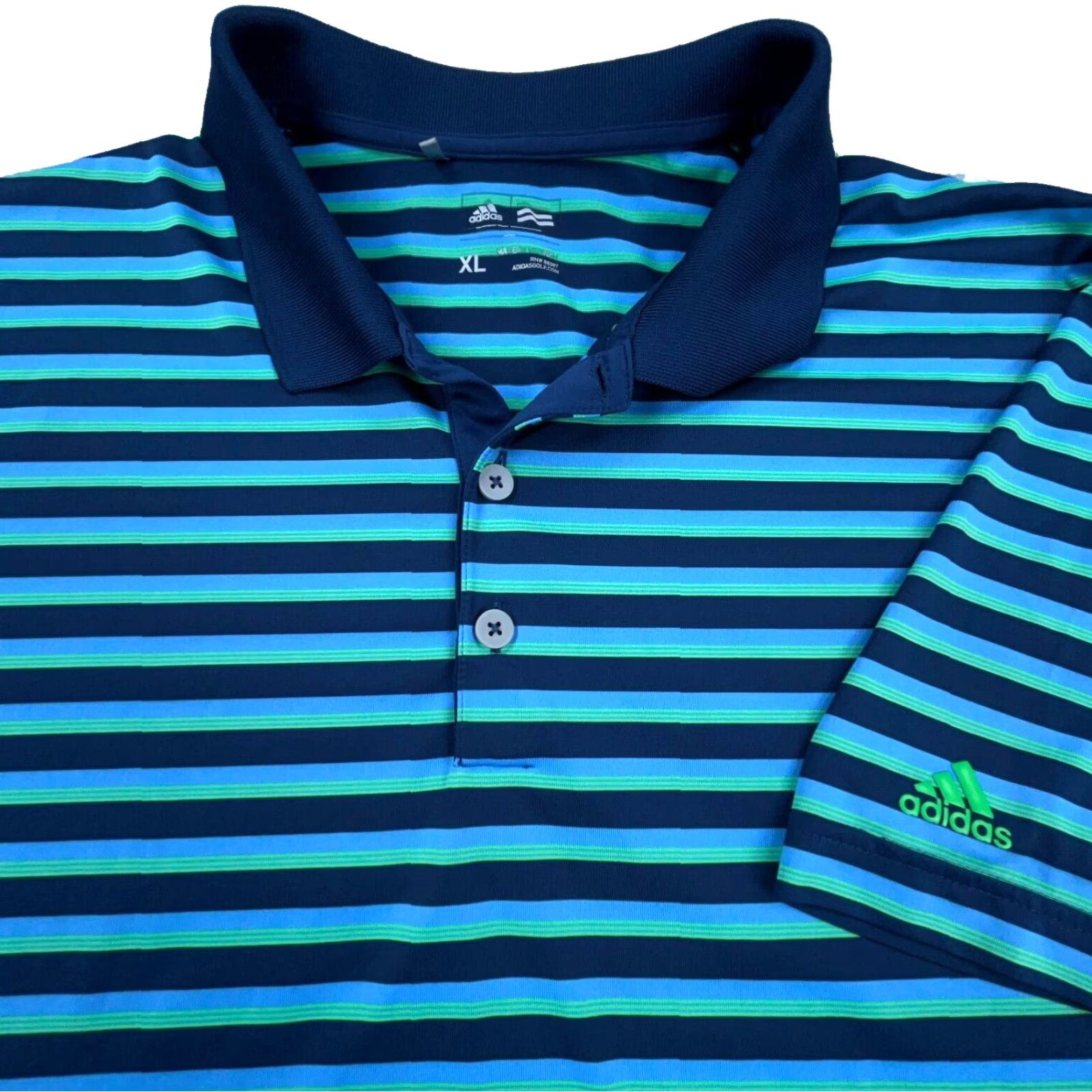 Adidas Adidas Polo Shirt Men XL Blue Green Striped Performance Golf Tennis ClimaCool Size US XL / EU 56 / 4 - 2 Thumbnail