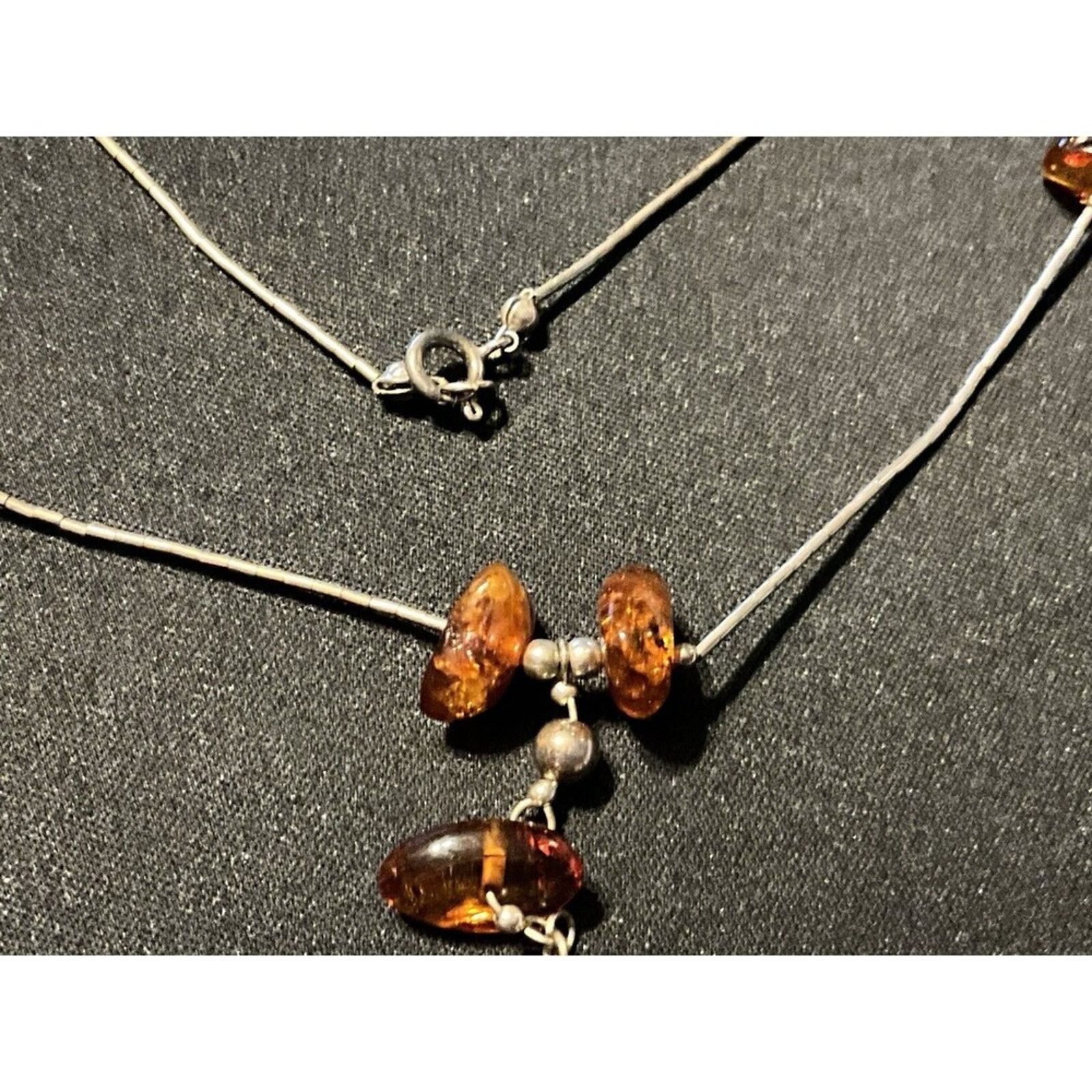 Other 16in 925 Liquid Silver Amber Necklace W/ 2in Drop Size ONE SIZE - 2 Thumbnail