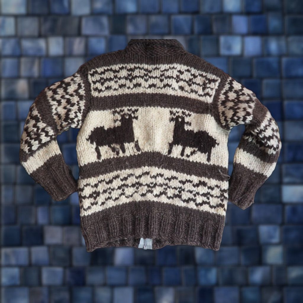 Vintage VTG 80s Ivory Cream Brown Heavy Wool Knit Deer Lodge Zip Cowichan Sweater Mens S Size US S / EU 44-46 / 1 - 1 Thumbnail