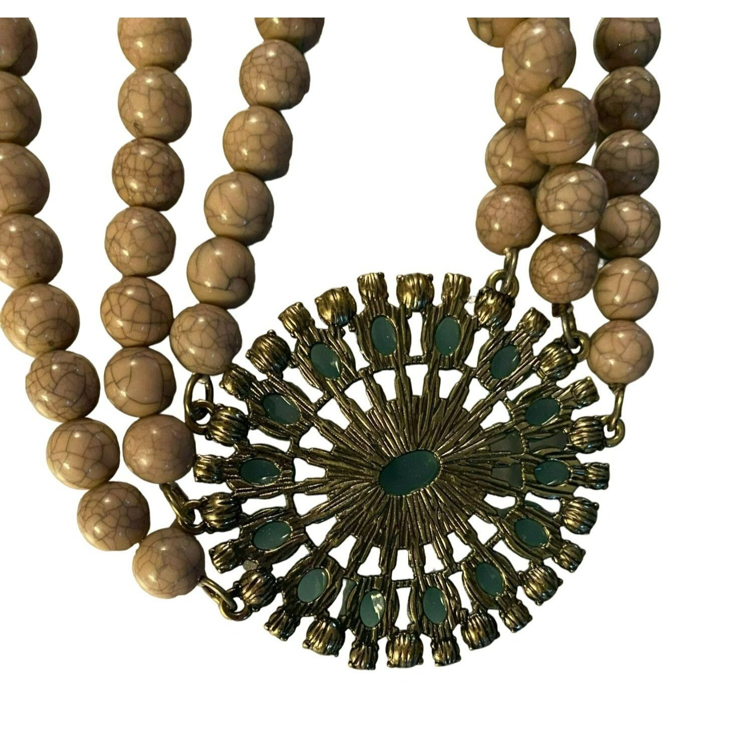 Other Triple Strand Brown Beaded Necklace With Turquoise & Crystal Size ONE SIZE - 6 Thumbnail
