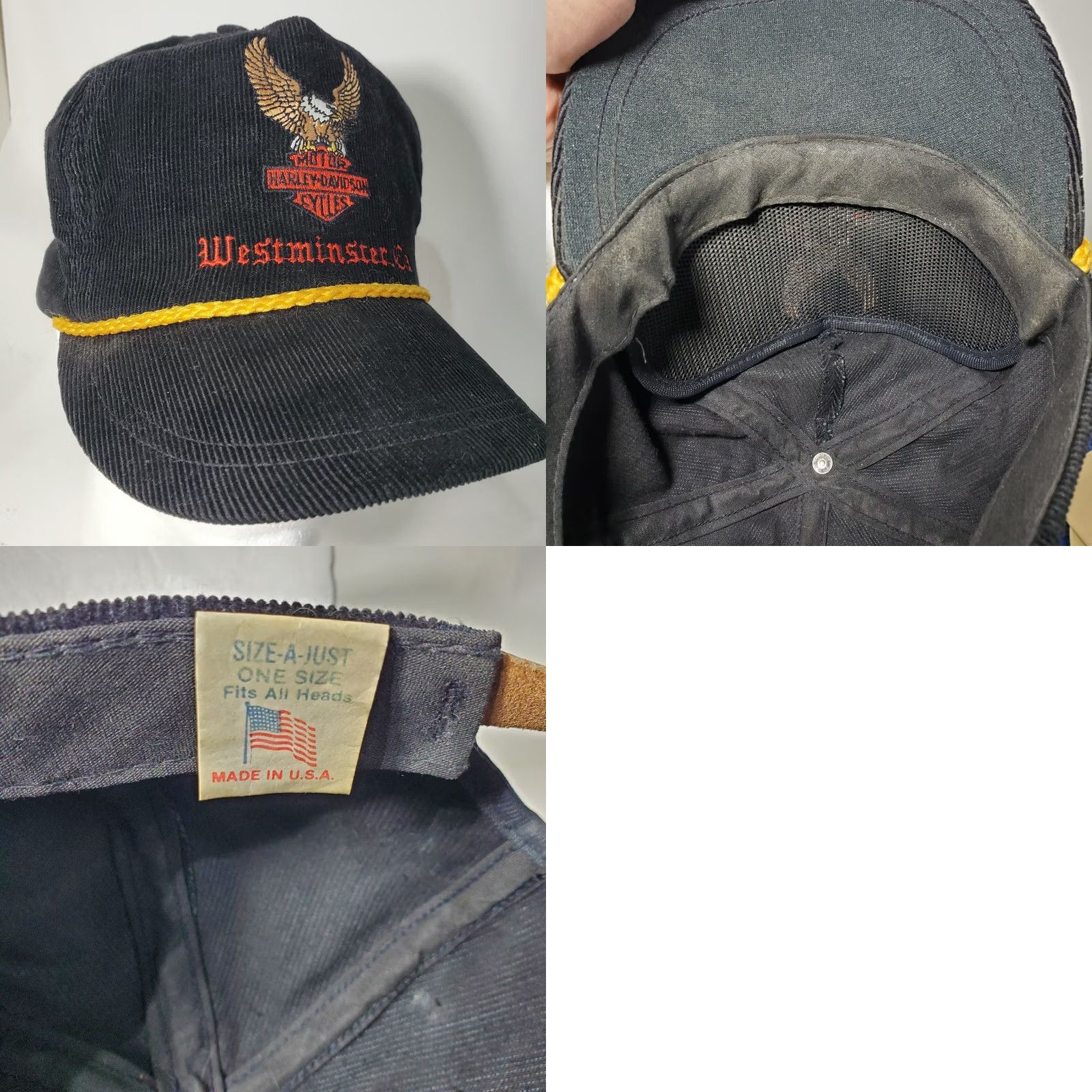 Harley Davidson VINTAGE Harley Davidson Hat Black Corduroy Gold Corded Eagle Embroidered 80s USA Size ONE SIZE - 8 Thumbnail