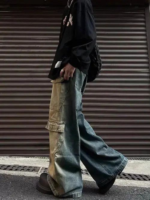 Ninth Hall Yellow mud-dyed gradient velcro large pocket cargo jeans Size US 32 / EU 48 - 4 Thumbnail