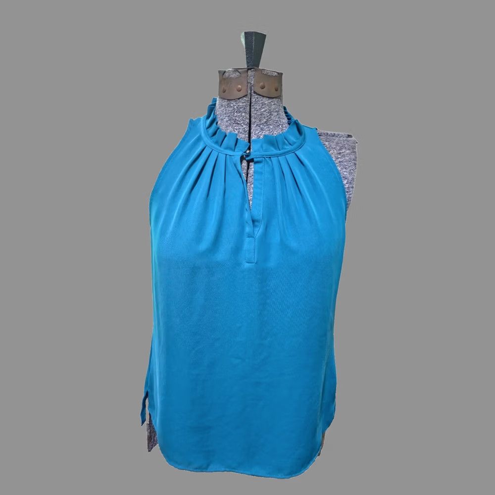 Laundry by Shelli Segal Laundry by Shelli Segal Blouse Top Women S Blue Polyester Sleeveless High Neck Size S / US 4 / IT 40 - 1 Thumbnail