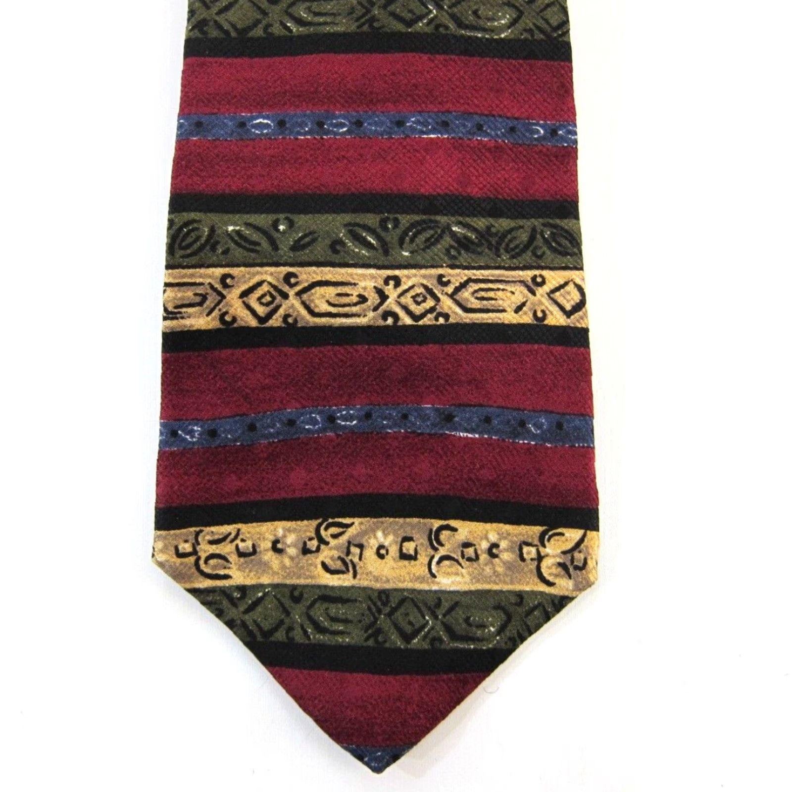 Ralph Lauren NWT Ralph Lauren Chaps Silk Tie Geometric Abstract Red Blue Brown 70s 80s 90s Vintage Unisex 4" Wide 55" Length Made in USA Mens Womens Boys Girls Size ONE SIZE - 3 Thumbnail