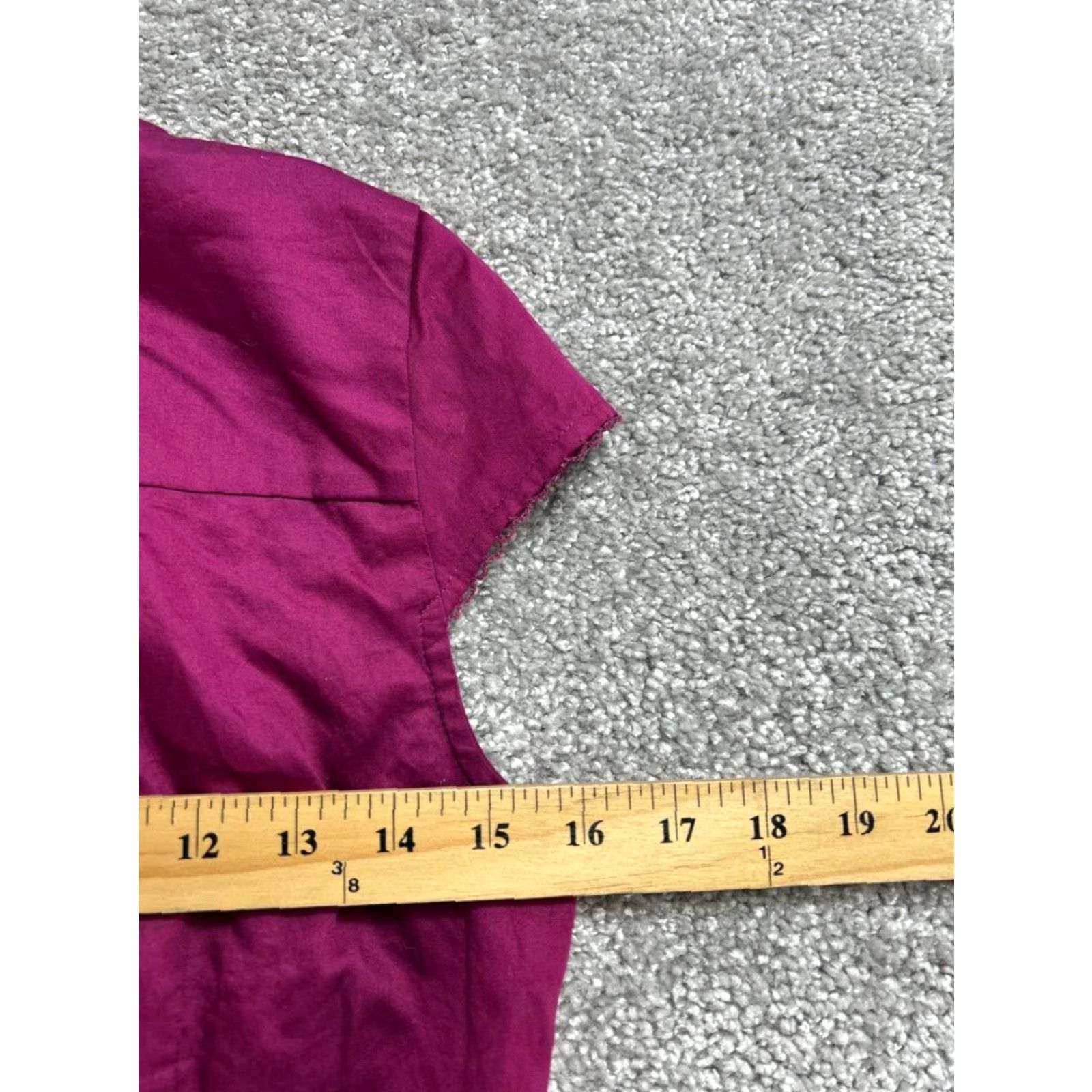 Ann Taylor Ann Taylor LOFT Blouse Shirt Womens 8P Purple Cotton Button Front V-Neck Short Cap Sleeve Petite Casual Modern 90s? Size M / US 6-8 / IT 42-44 - 7 Thumbnail