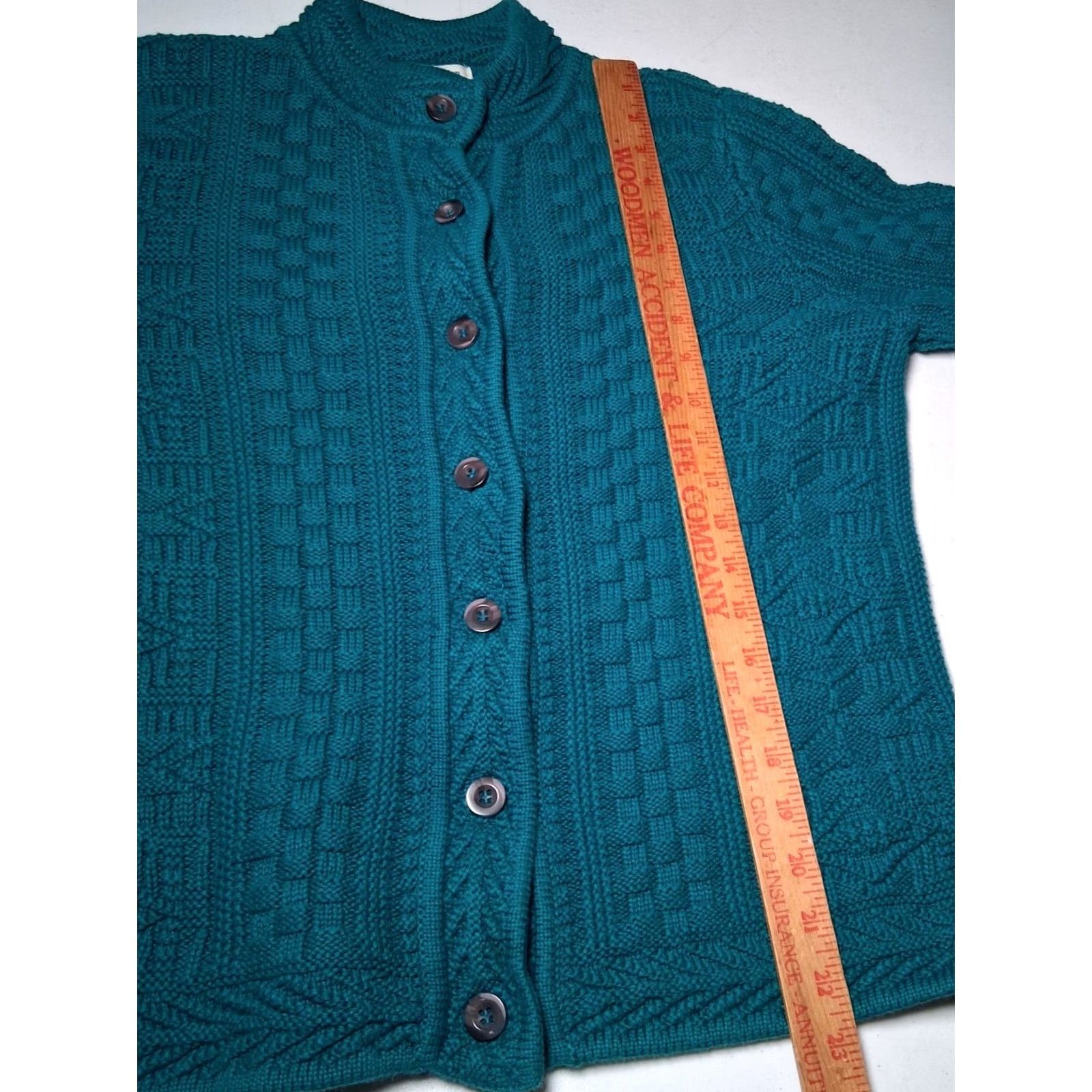 Vintage VINTAGE? LL Bean Cardigan Sweater Medium Button Mixed Knit Turquoise Blue M Womens Regular Cotton Knit Playground? Size M / US 6-8 / IT 42-44 - 5 Thumbnail