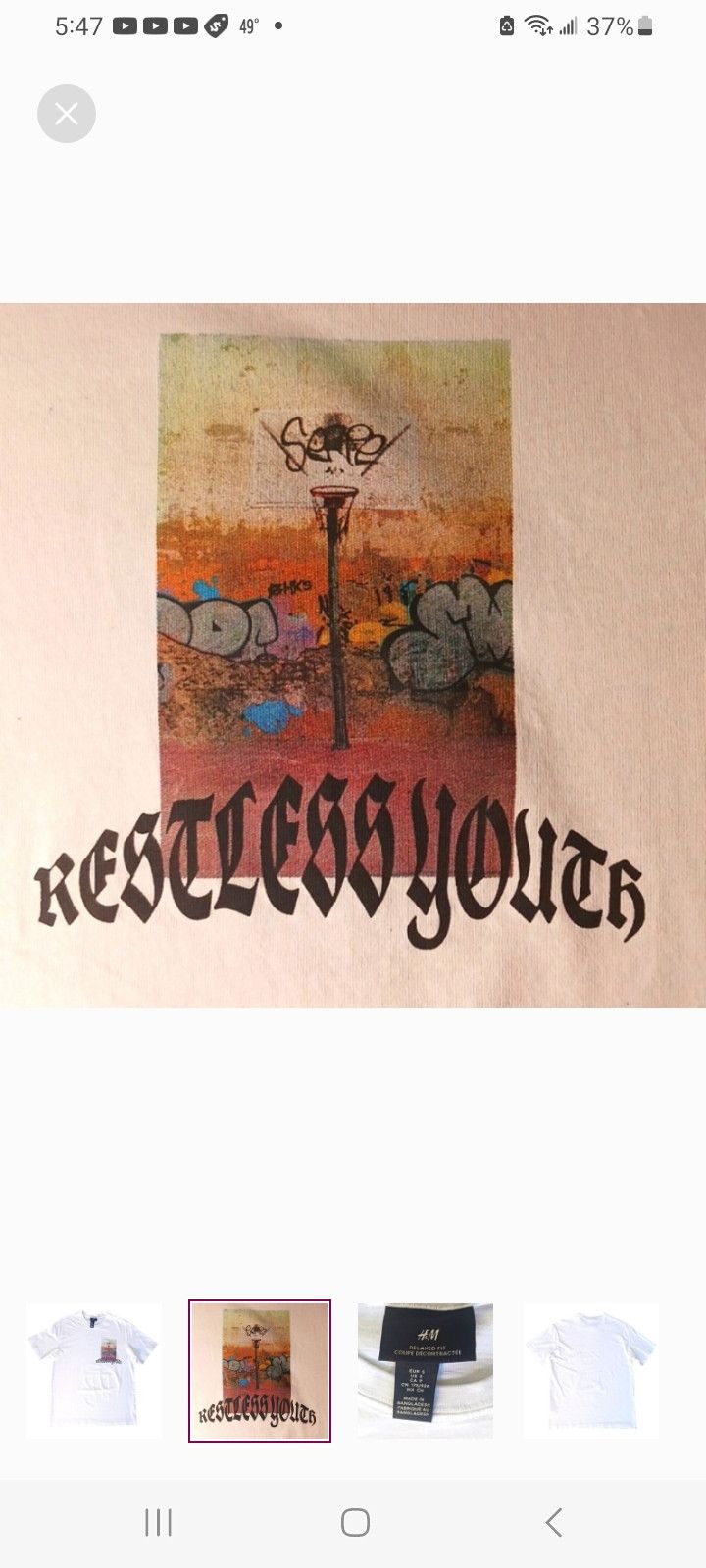 H&M H & M RESTLESS YOUTH, S(Relaxed-Fit), White. Size US S / EU 44-46 / 1 - 2 Thumbnail