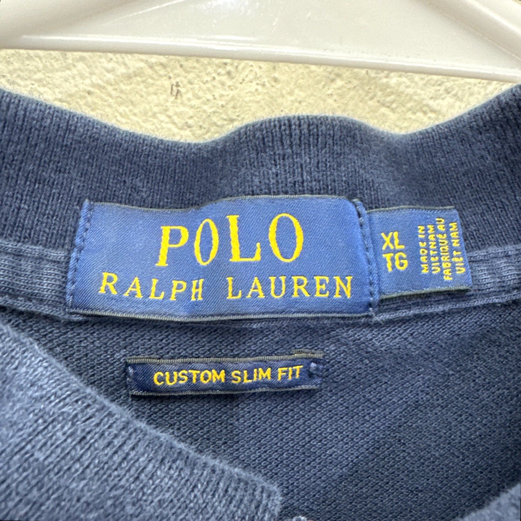 Polo Ralph Lauren VINTAGE Polo Ralph Lauren Mens XL Slim Fit Polo Shirt Navy Short Sleeve Cotton Classic Striped Embroidered Logo Size US XL / EU 56 / 4 - 2 Thumbnail