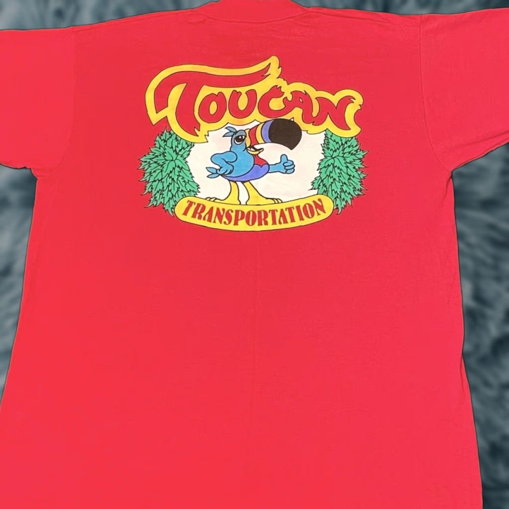 Doublet VINTAGE 90s Fruit Loops Toucan Transportation Cartoon Double Sided VTG Shirt L Mens Red 90s Cartoon Double-Sided Size US L / EU 52-54 / 3 - 1 Thumbnail