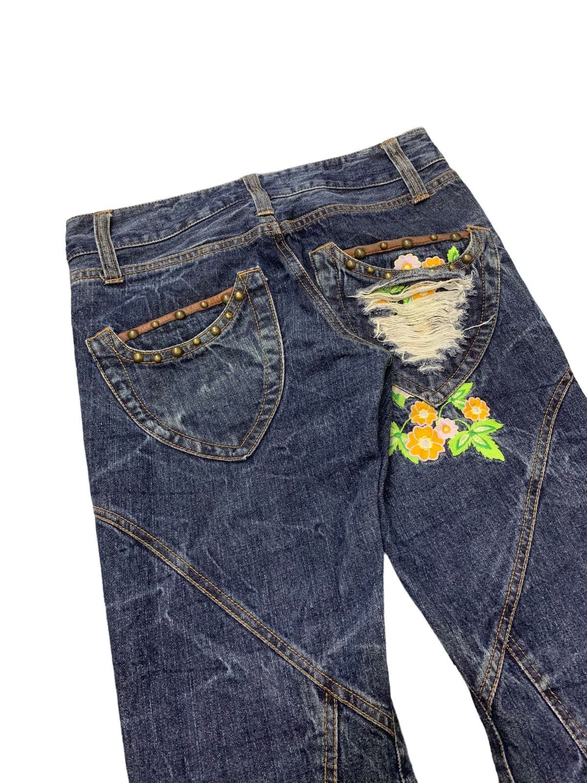 If Six Was Nine × Tornado Mart Azul Pure Japan Flared Geometrical Studded Craft Denim Pants Size US 30 / EU 46 - 14 Thumbnail