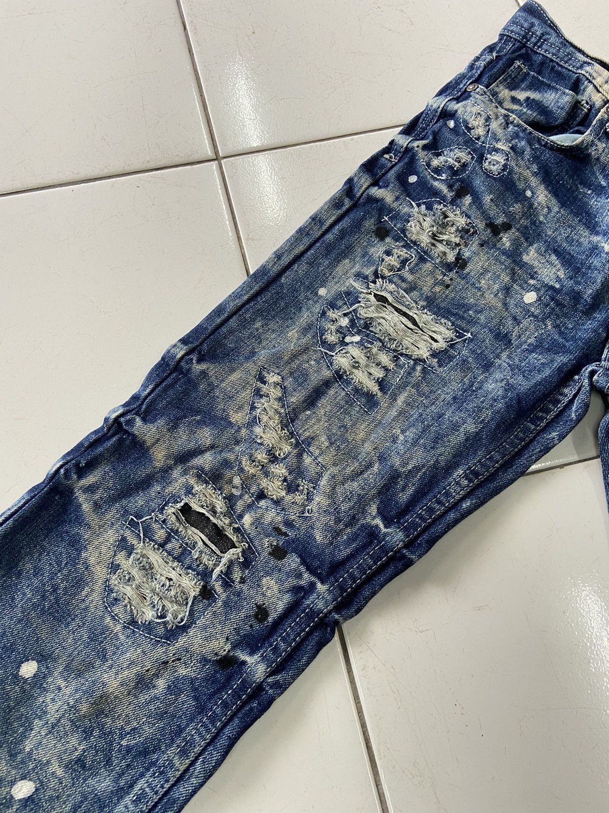 If Six Was Nine ROAD NARROWS DISTRESSED PAINTED STYLE DENIM JEANS Size US 28 / EU 44 - 6 Thumbnail
