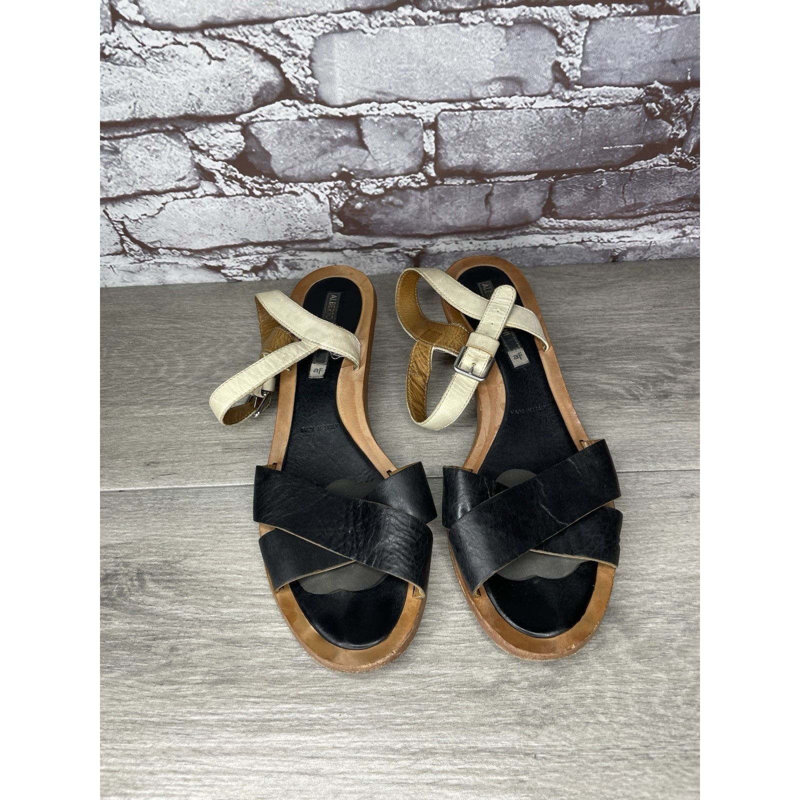 Alberto ALBERTO FERMANI Black Ivory Leather Ankle Strap Heel Sandals Size US 10.5 / IT 40.5 - 10 Thumbnail