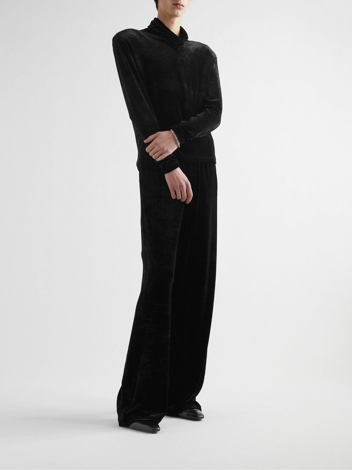 Saint Laurent Paris Black Shawl Collar Velvet Top Size US M / EU 48-50 / 2 - 2 Thumbnail
