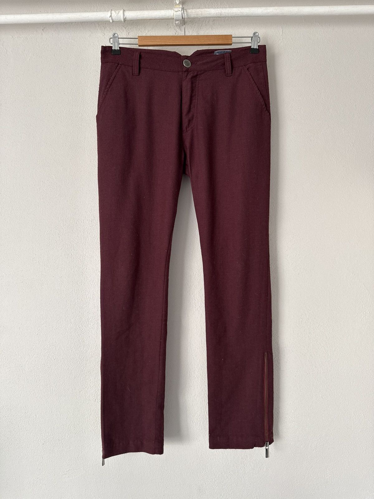 Jean Paul Gaultier Burgundy Wool Blend Pants with Zippers Size US 32 / EU 48 - 1 Thumbnail
