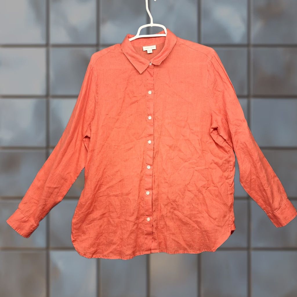 J. Jill J Jill Love Linen Top Women Medium Long Sleeve Button-Up Salmon Pink Lagenlook Shirt Mens? Size M / US 6-8 / IT 42-44 - 1 Thumbnail