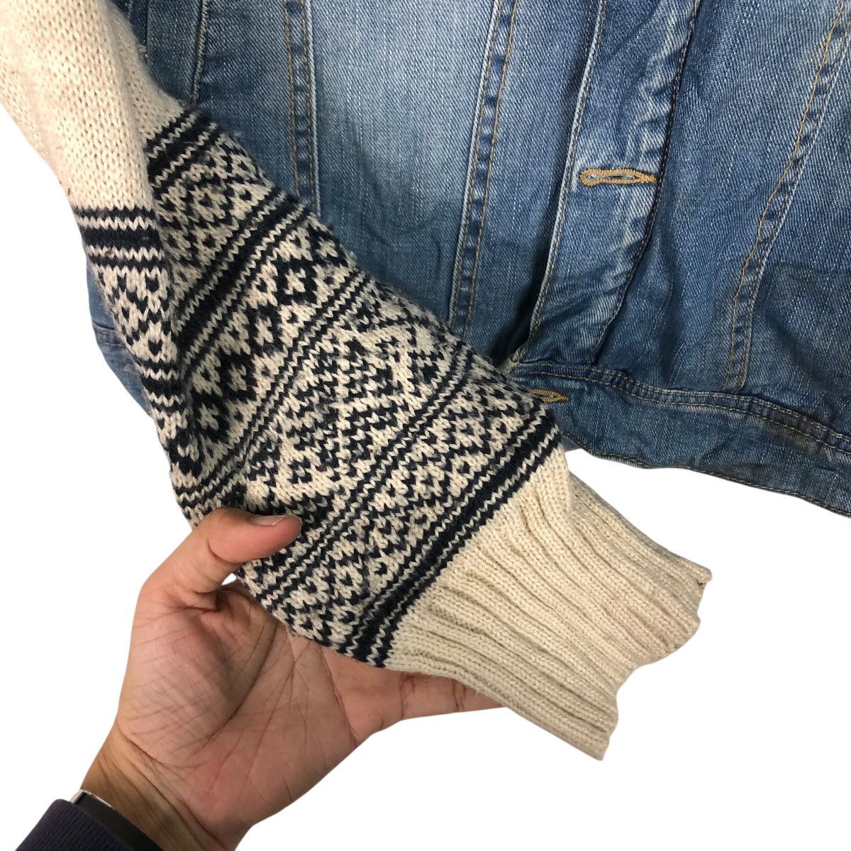 Japanese Brand 📌Denim Trucker Biker Jacket Bershka Knit Hand Issey Miyake Size US L / EU 52-54 / 3 - 18 Thumbnail