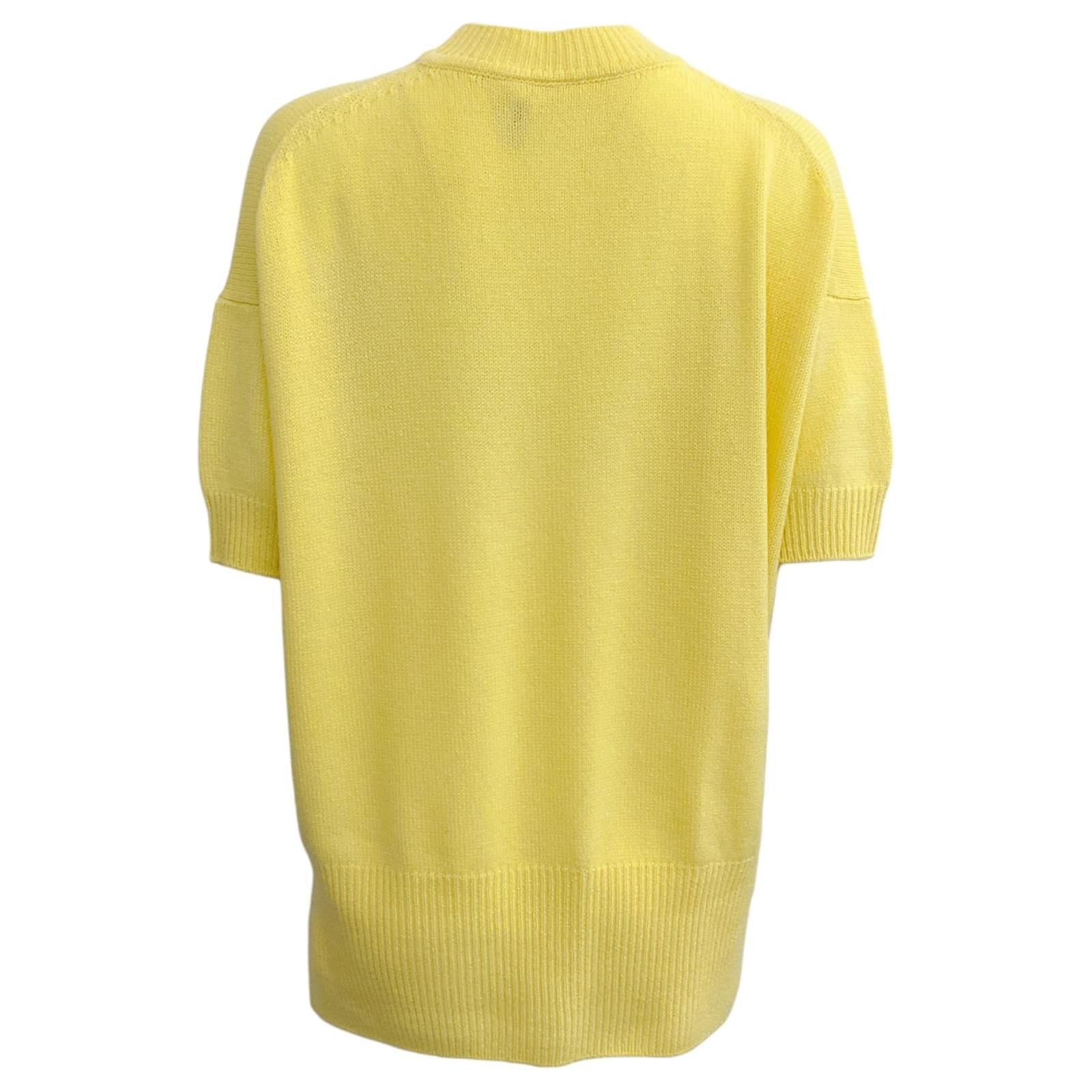 Jil Sander o1y1025 Short Sleeves Cashmere Blend Sweater in Yellow Size S / US 4 / IT 40 - 3 Thumbnail