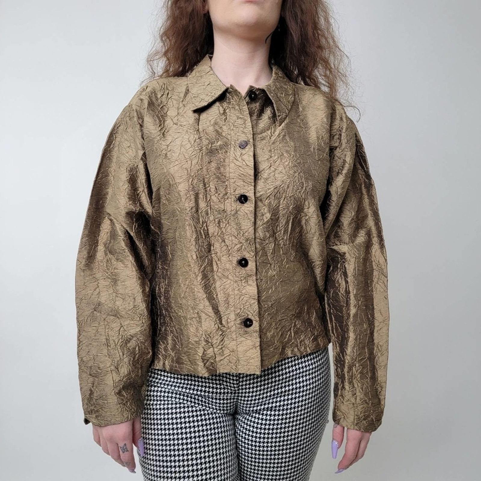 Orvis Vintage 90s Orvis Gold Ruffled Silk button Up Jacket - M Size M / US 6-8 / IT 42-44 - 5 Thumbnail