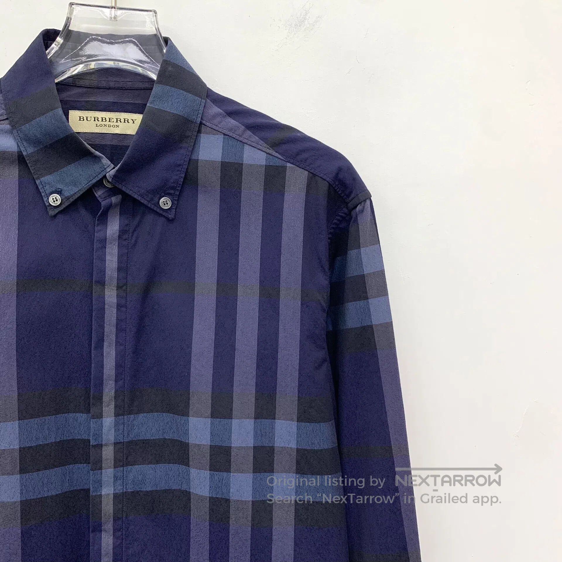 Burberry Burberry Dark Blue Classic Plaid Design Cotton Lapel Long Size US S / EU 44-46 / 1 - 3 Thumbnail