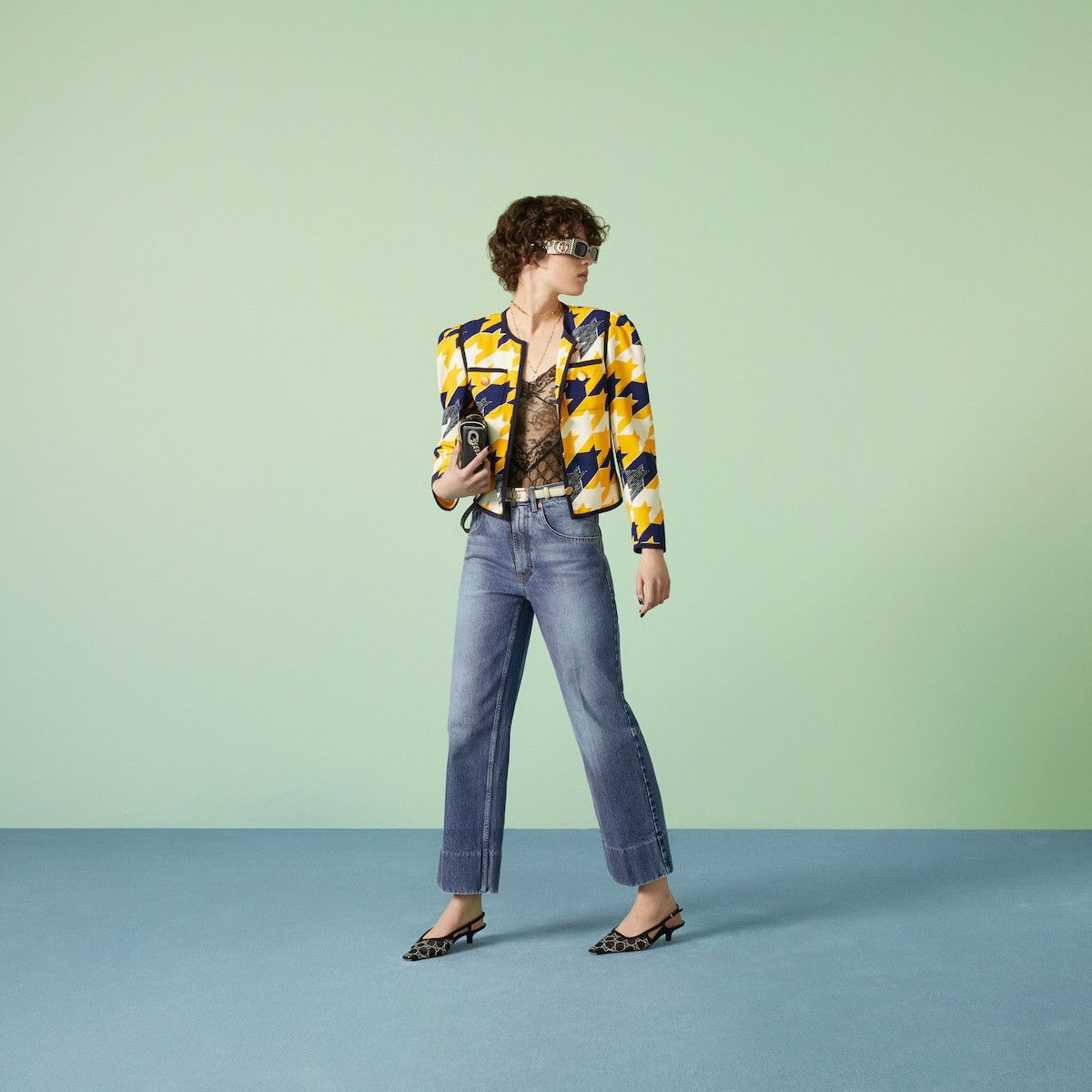 Gucci 40 S - Gucci Geometric Houndstooth Viscose Jacket Yellow Size S / US 4 / IT 40 - 2 Thumbnail