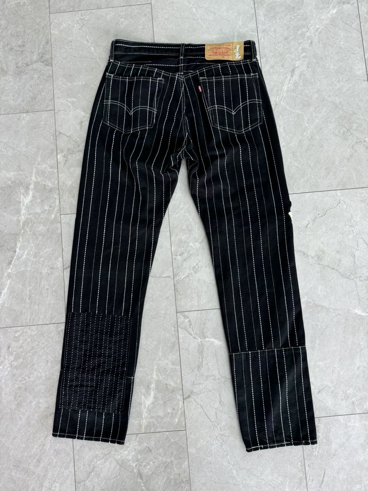 DENIM TEARS Denim Tears Peace Patchwork 501 Black Denim Pants Size US 34 / EU 50 - 2 Thumbnail