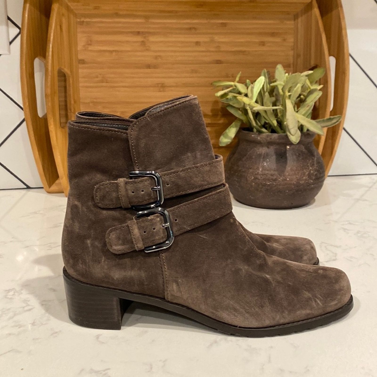 Stuart Weitzman STUART WEITZMAN 'Strapduo' Short Boot SUEDE booties sz 9 Size US 9 / IT 39 - 1 Thumbnail