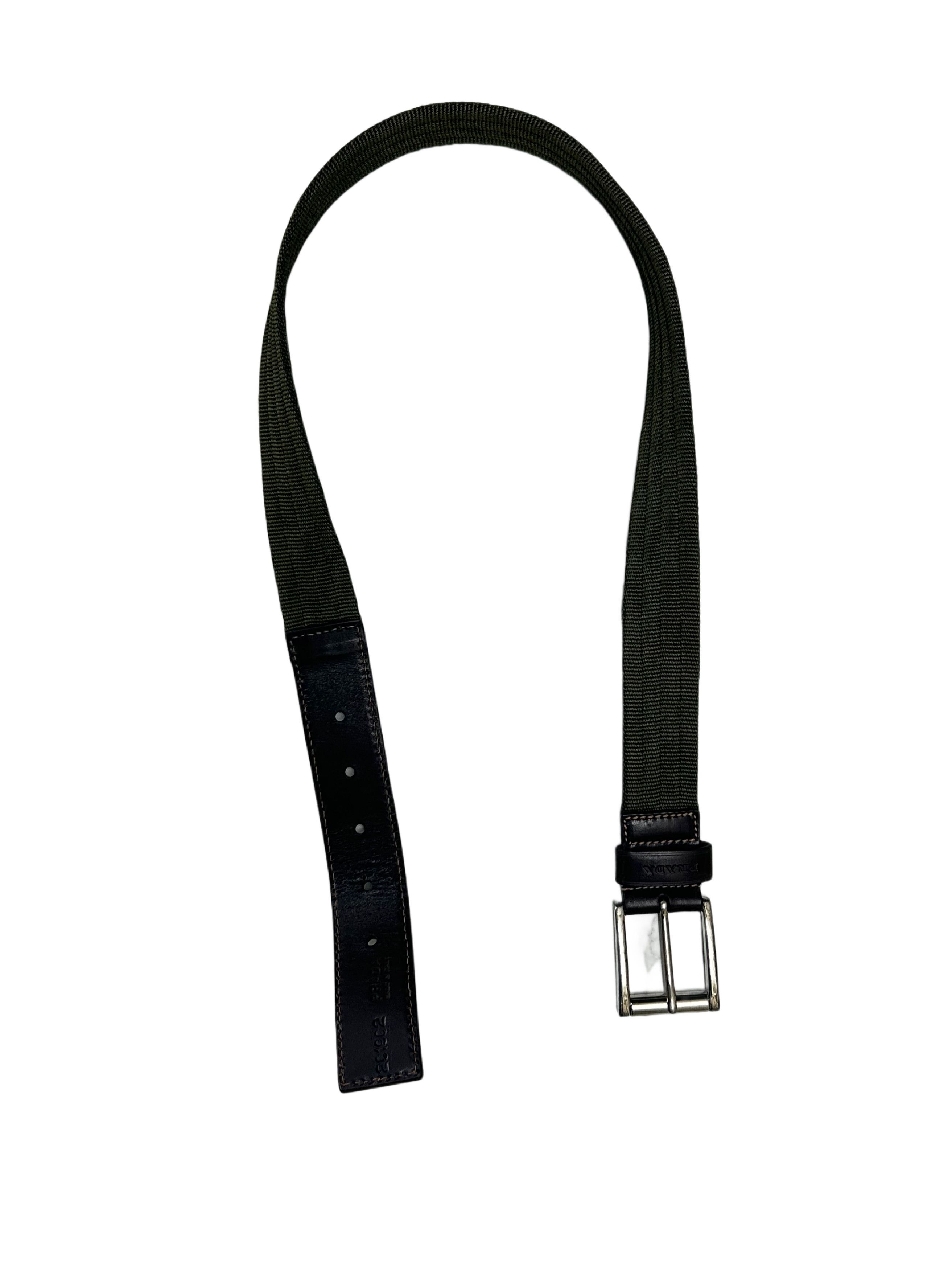 Prada PradaGreen Nylon Notch BuckleBeltWithLeather Strap Fastening Size 28 - 3 Thumbnail