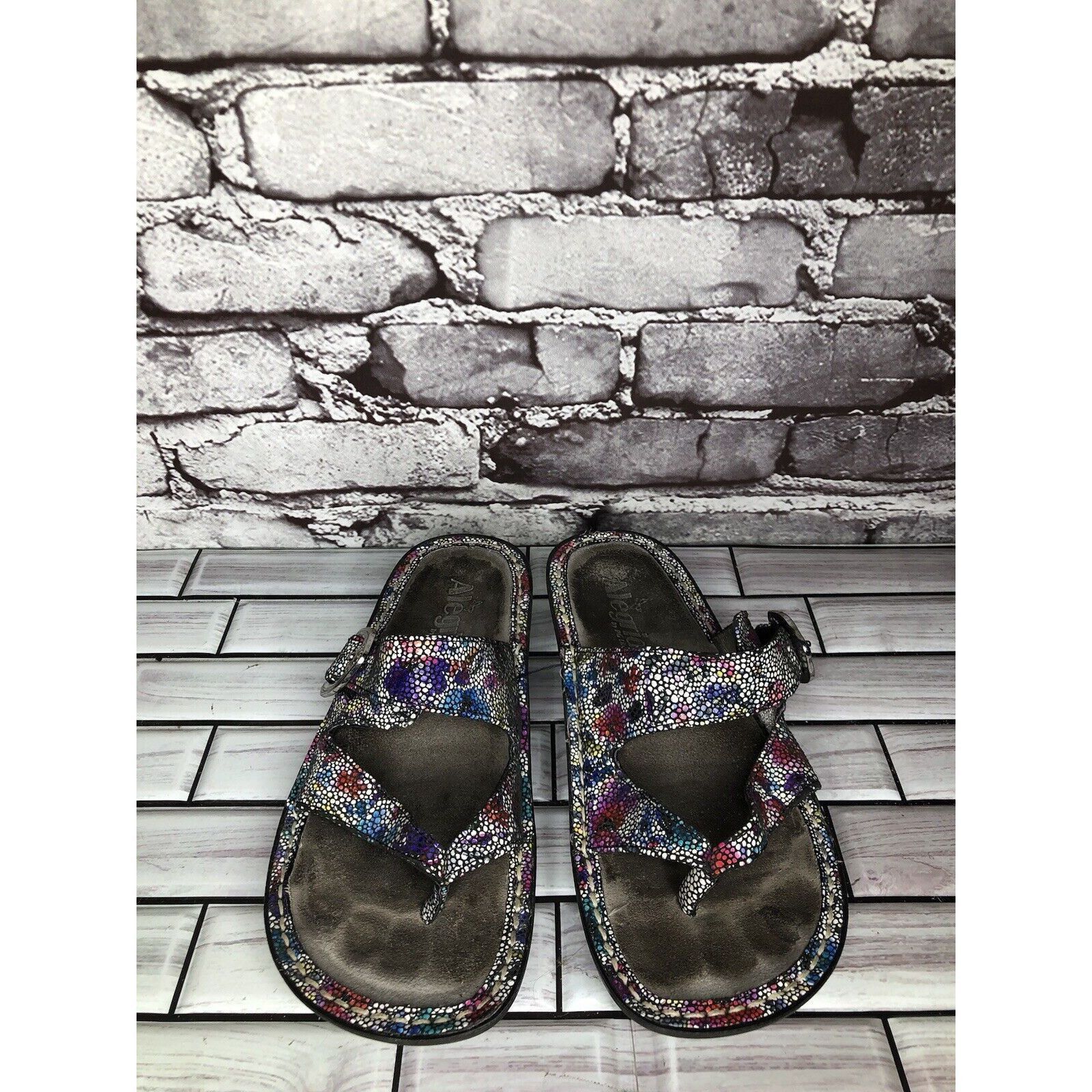 Allegri Alegria Floral Print Thong Strap Casual Wedge Sandals Women Size US 6 / IT 36 - 16 Thumbnail