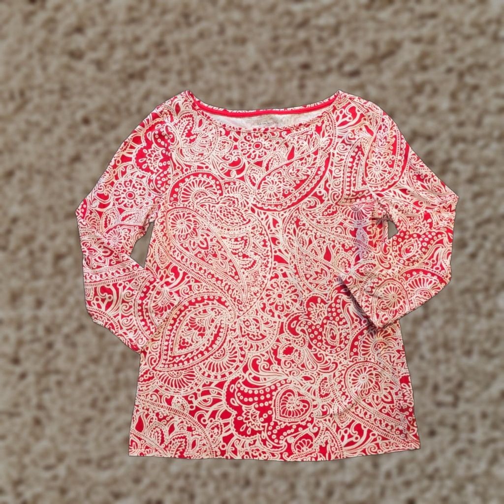 Talbots Talbots Top Womens Size M Red White Floral Boat Neck Stretch Casual Preppy Shirt Size M / US 6-8 / IT 42-44 - 1 Thumbnail
