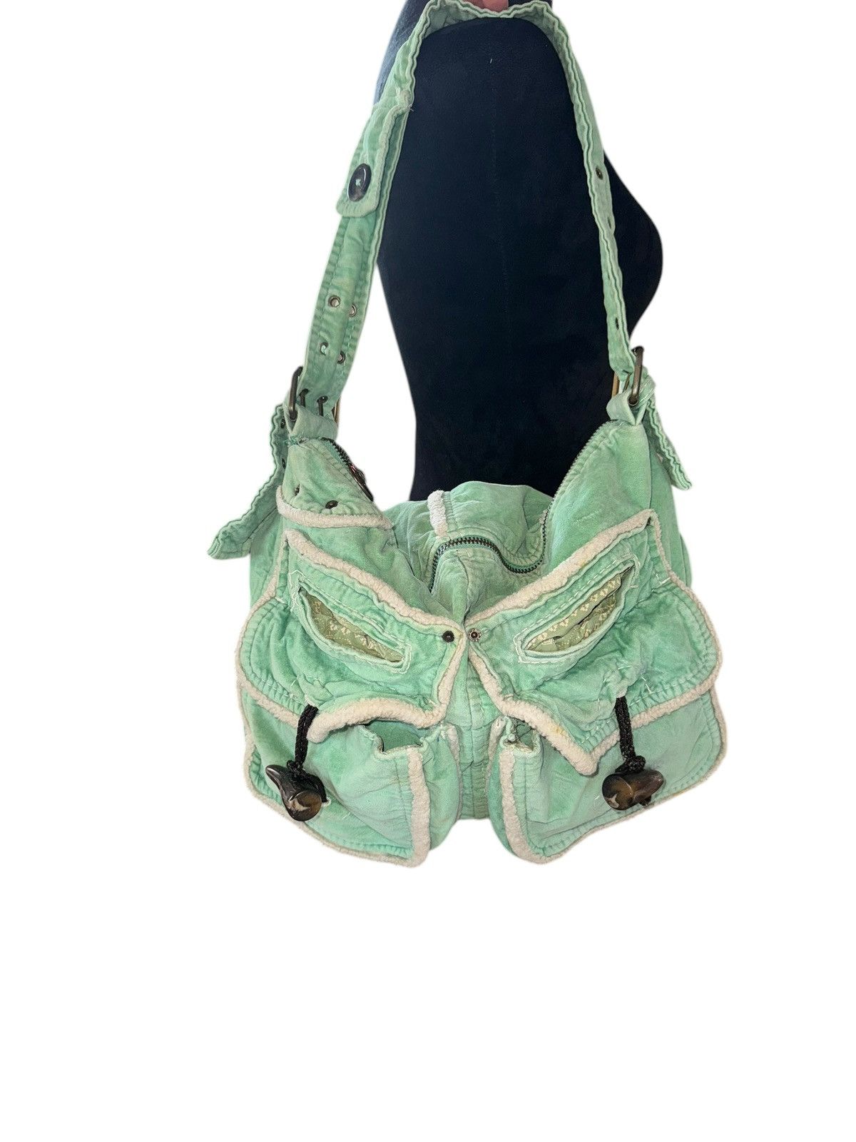 Gap × Vintage Y2K GAP Vintage Velvet Messenger Bag Green Handbag Size ONE SIZE - 1 Thumbnail