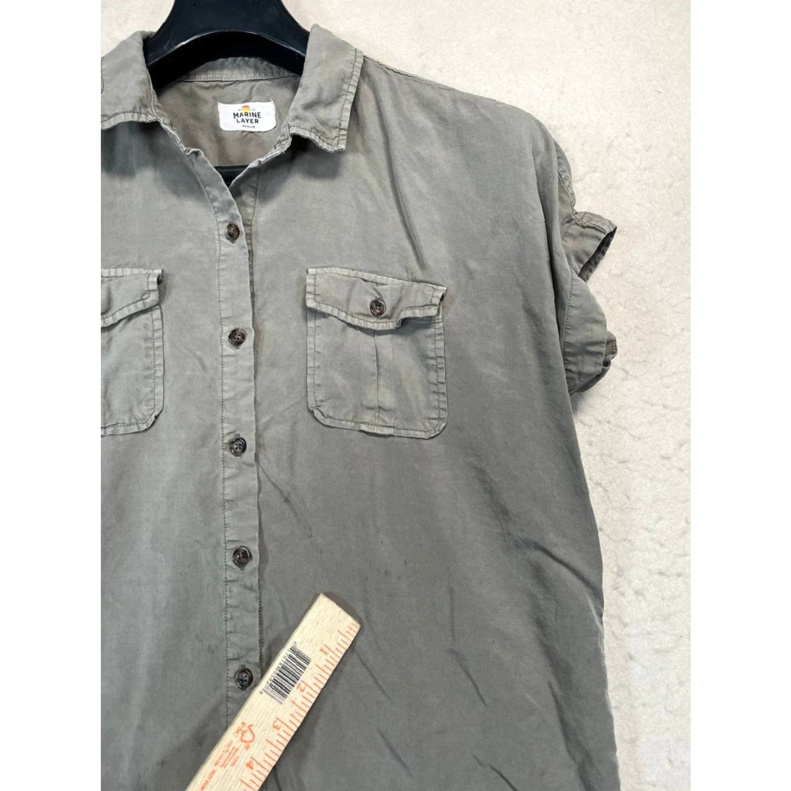 Marine Layer Marine Layer Shirt Button Front Grey Cap Sleeve Medium Women Regular Short Sleeve Casual Button-Up Size M / US 6-8 / IT 42-44 - 5 Thumbnail