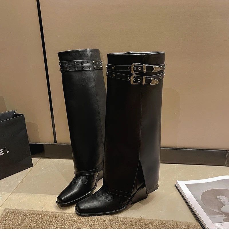 Vintage Women’s Biker Cowboy Boots Gothic High Heel Motorcycle style Size US 6.5 / IT 36.5 - 7 Thumbnail