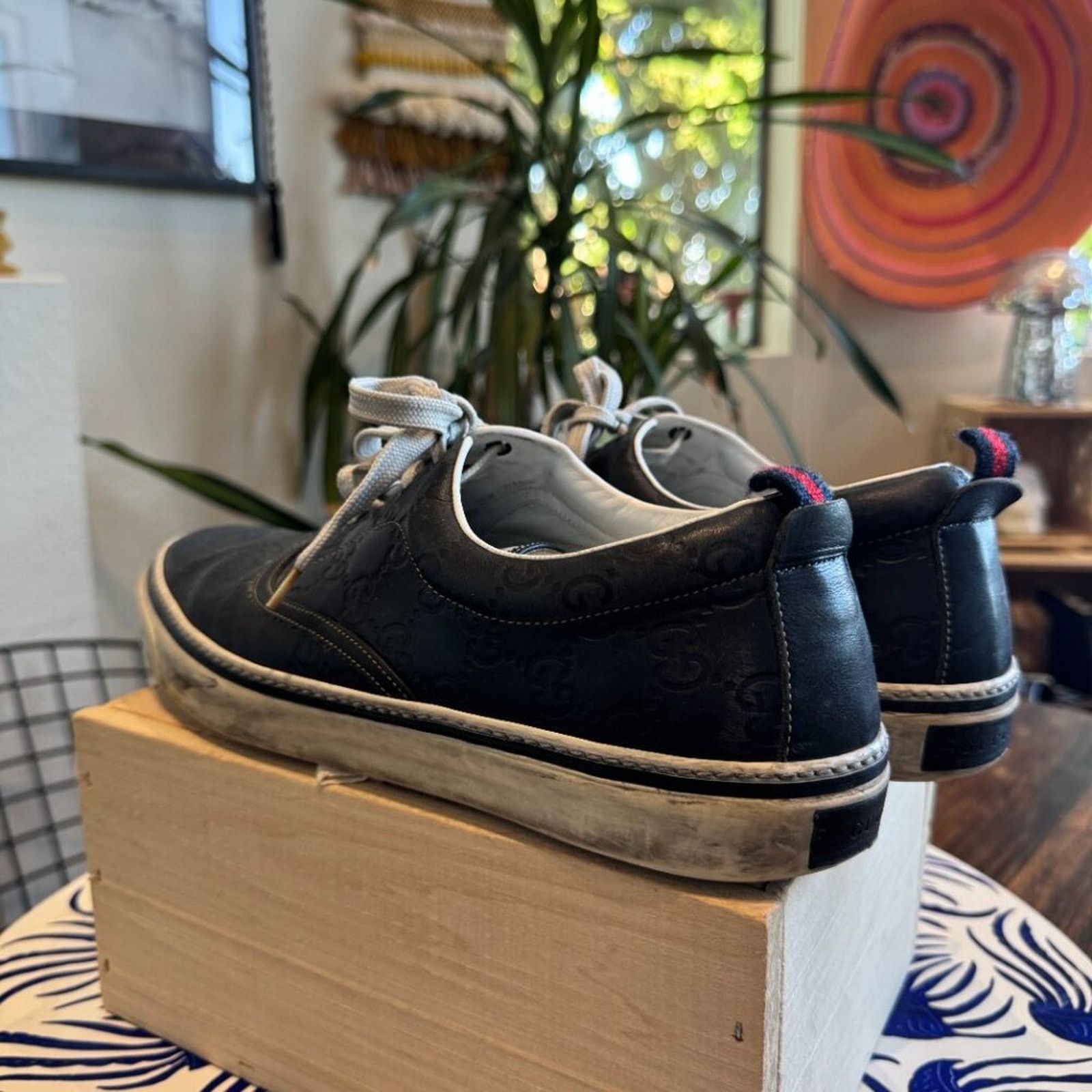 Gucci Gucci GG Monogram Navy Leather Low-Tops, Men’s 42.5 (US 9.5) Size US 9.5 / EU 42-43 - 4 Thumbnail
