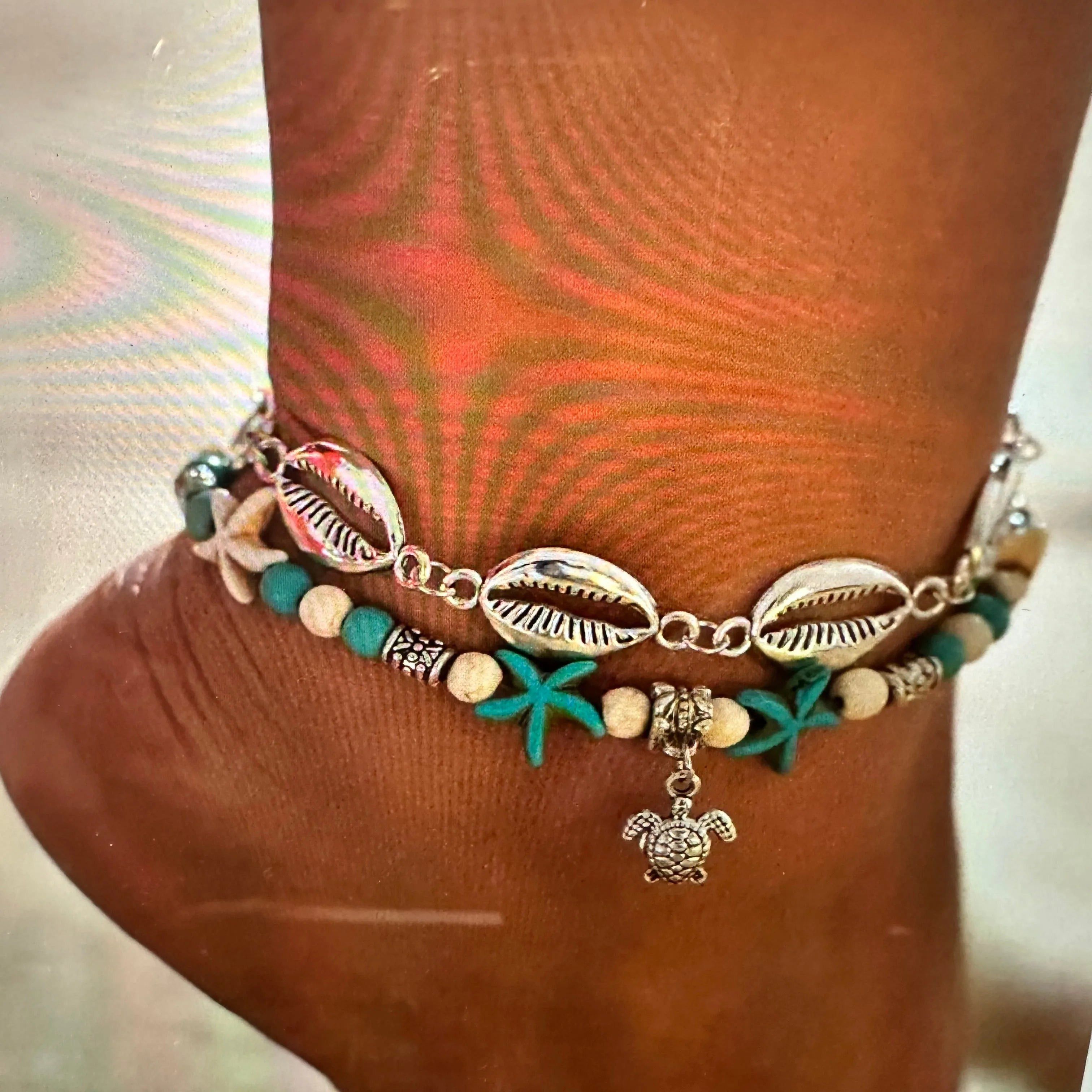 Other Ocean-Inspired Turtle Pendant Anklet with Shell Beads for Su Size ONE SIZE - 1 Thumbnail