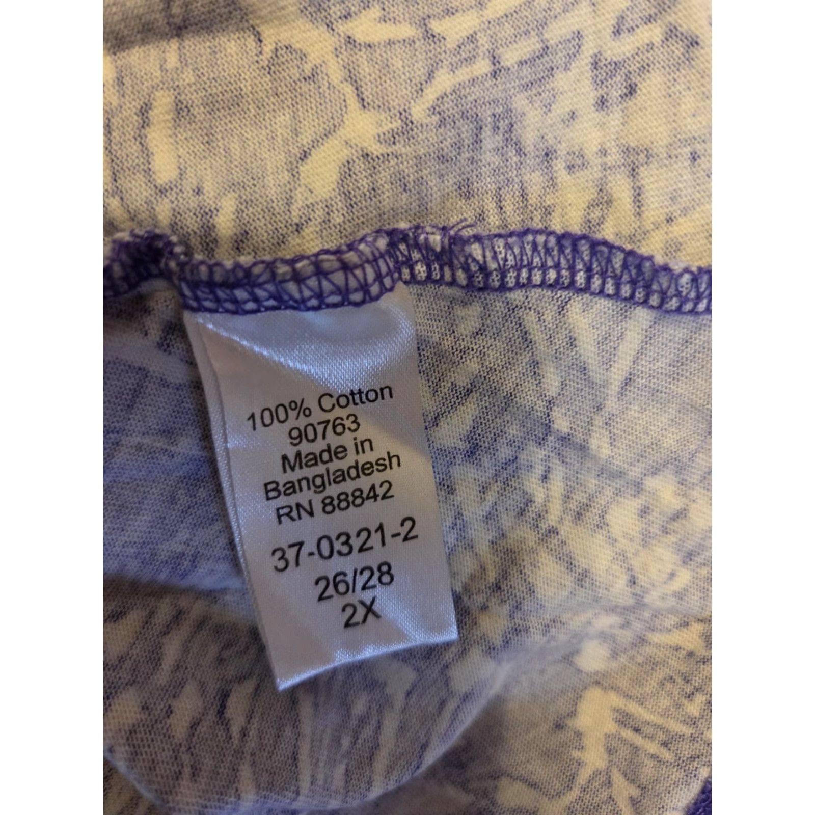 Vintage Roaman's Purple White Abstract Leaf Keyhole Back Top Shirt 2X 26/28 + Plus Size Women Casual Short Sleeve Round Neck T-Shirt Size 4XL / US 24-26 - 7 Thumbnail