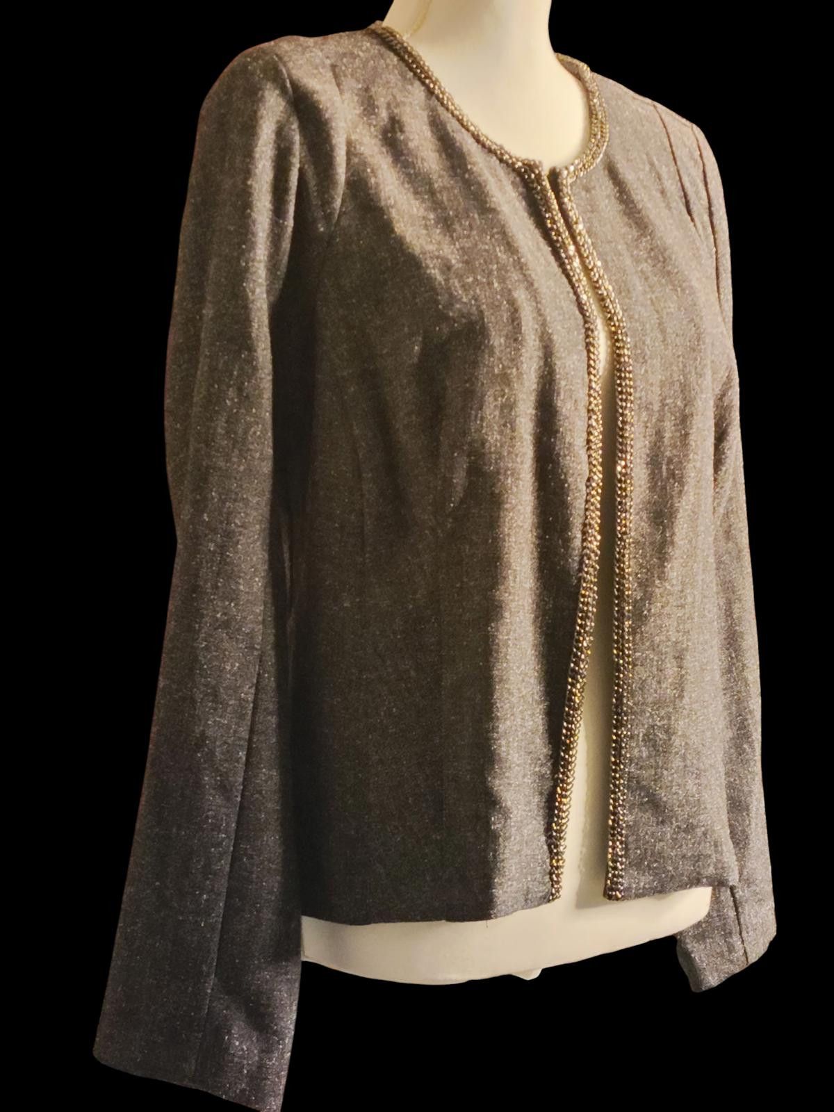 Cartoon Network Cato Women's Brown Textured Open-Front Jacket w/Beaded Trim Size L / US 10 / IT 46 - 4 Thumbnail