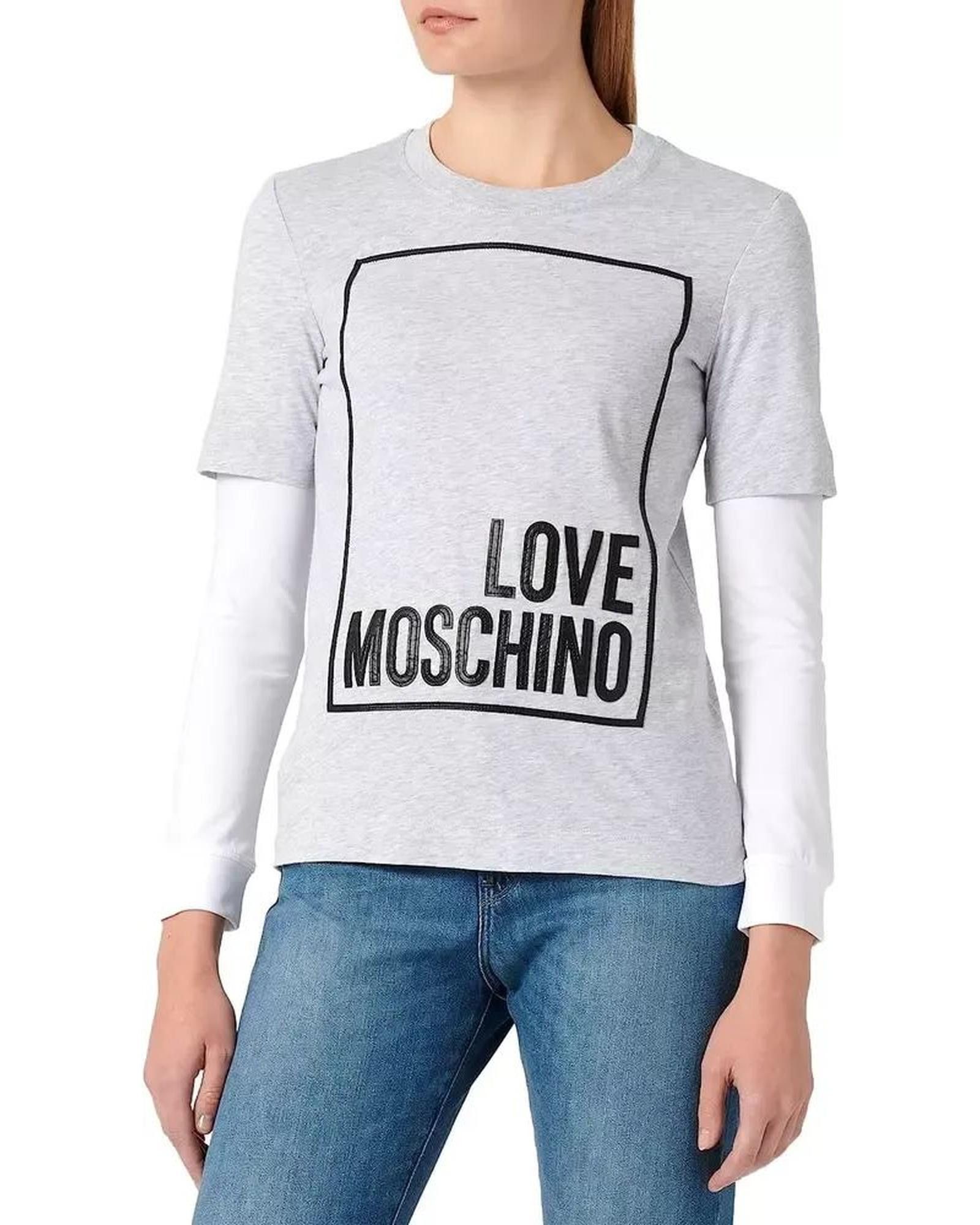 image of Moschino Grey Cotton Logo T-Shirt, Women's (Size Small)