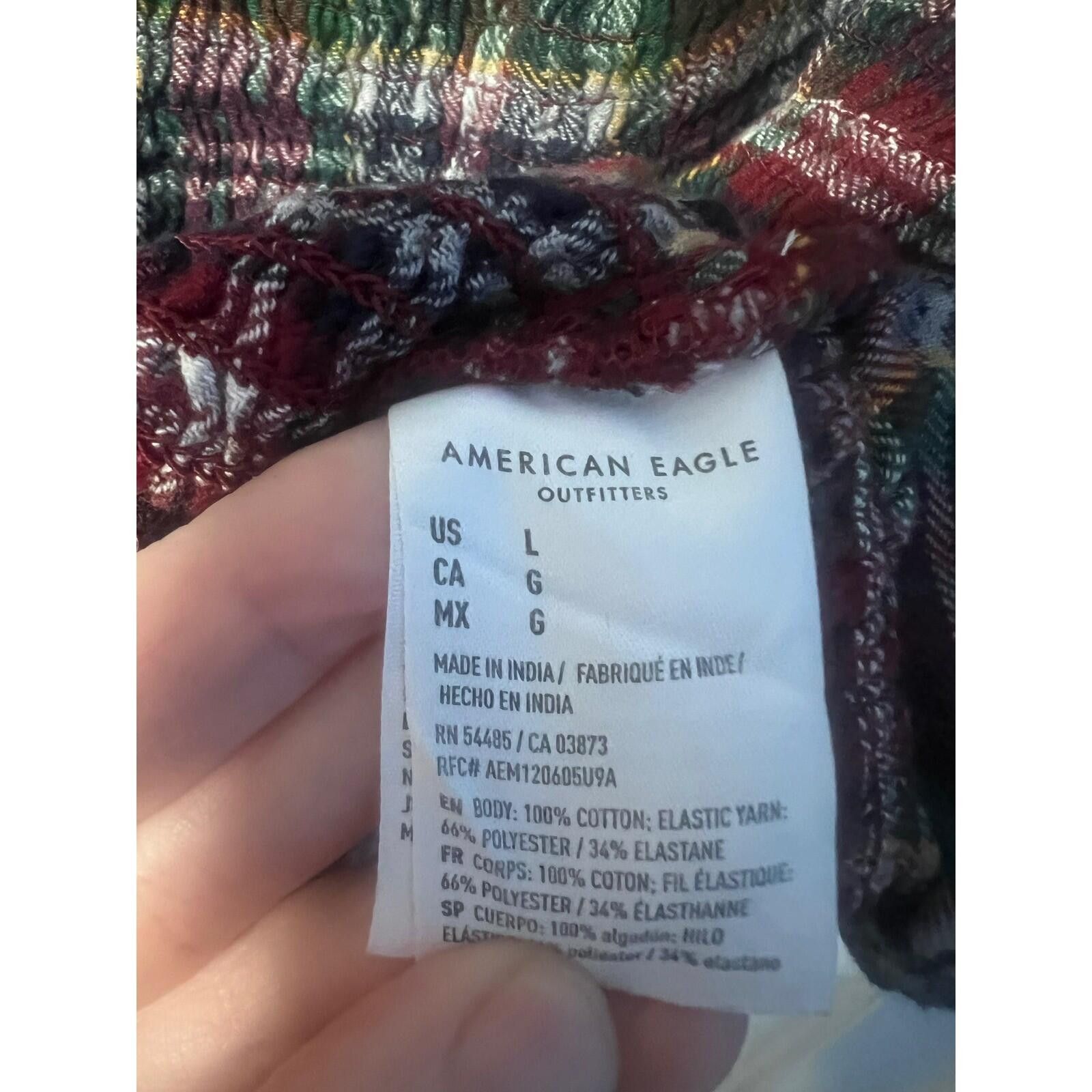 American Eagle Outfitters American Eagle Plaid Smocked Top Womens L Red Puff Sleeve Size L / US 10 / IT 46 - 3 Thumbnail