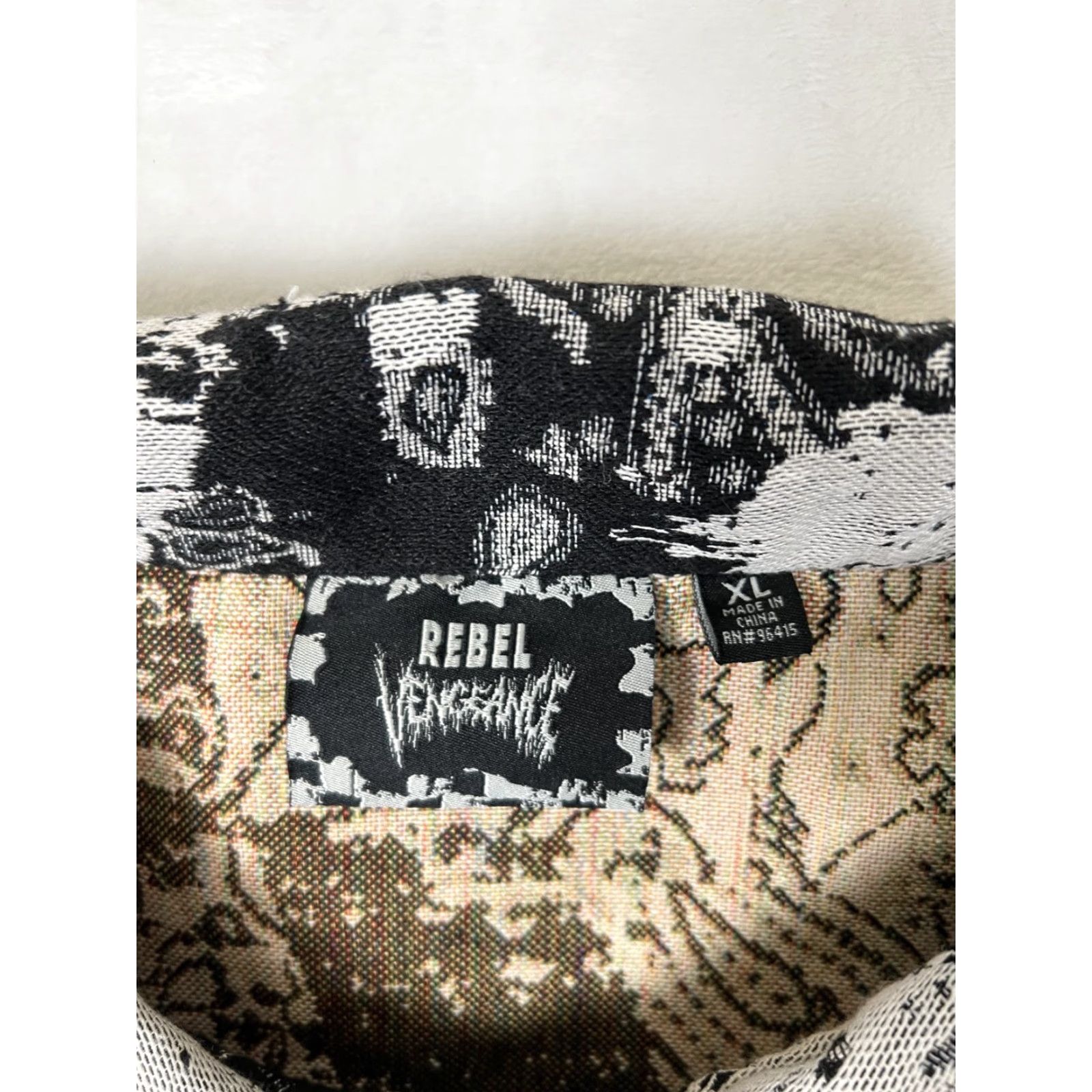 VINTAGE Rebel Vengeance Jacket Paisley Bandana Print Tapestry Overcoat Black XL Men