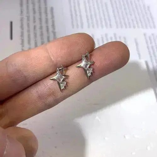 Jewelry 925 Silver Plated CZ Star Stud Earrings for Men Women Size ONE SIZE - 5 Thumbnail