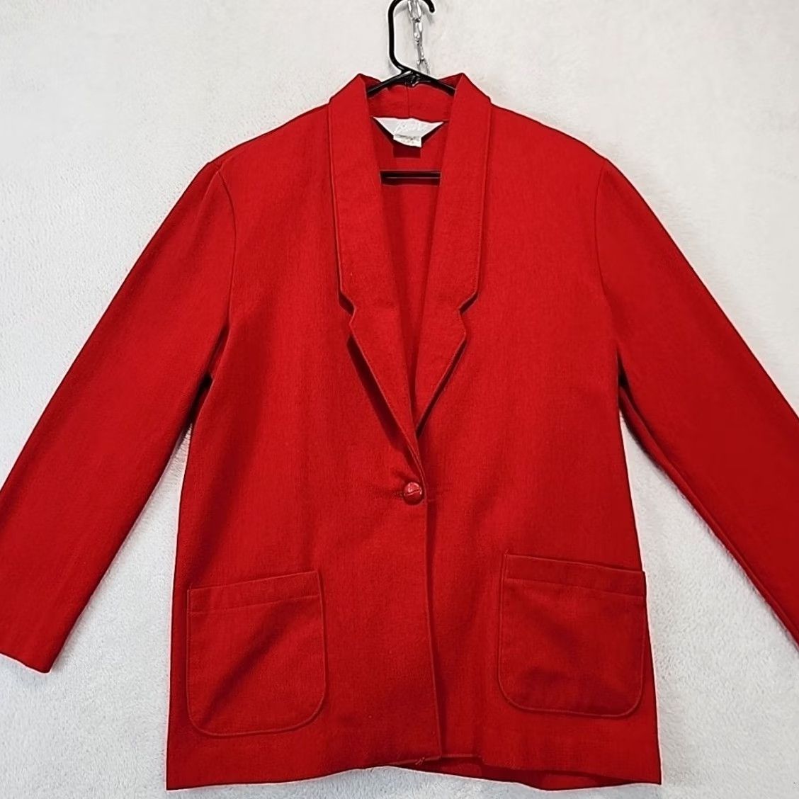 Blair VINTAGE Blair Red Blazer One-Button Womens Size 14 Wool Blend 80's Office Jacket Blazer Jacket Single-Breasted Notch Red Womens 14 Size XL / US 12-14 / IT 48-50 - 5 Thumbnail