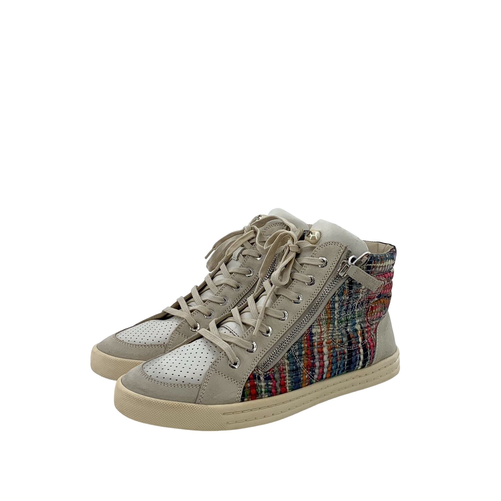 Chanel Chanel Multicolor Tweed High Top Sneakers 39 Size US 9 / IT 39 - 1 Thumbnail