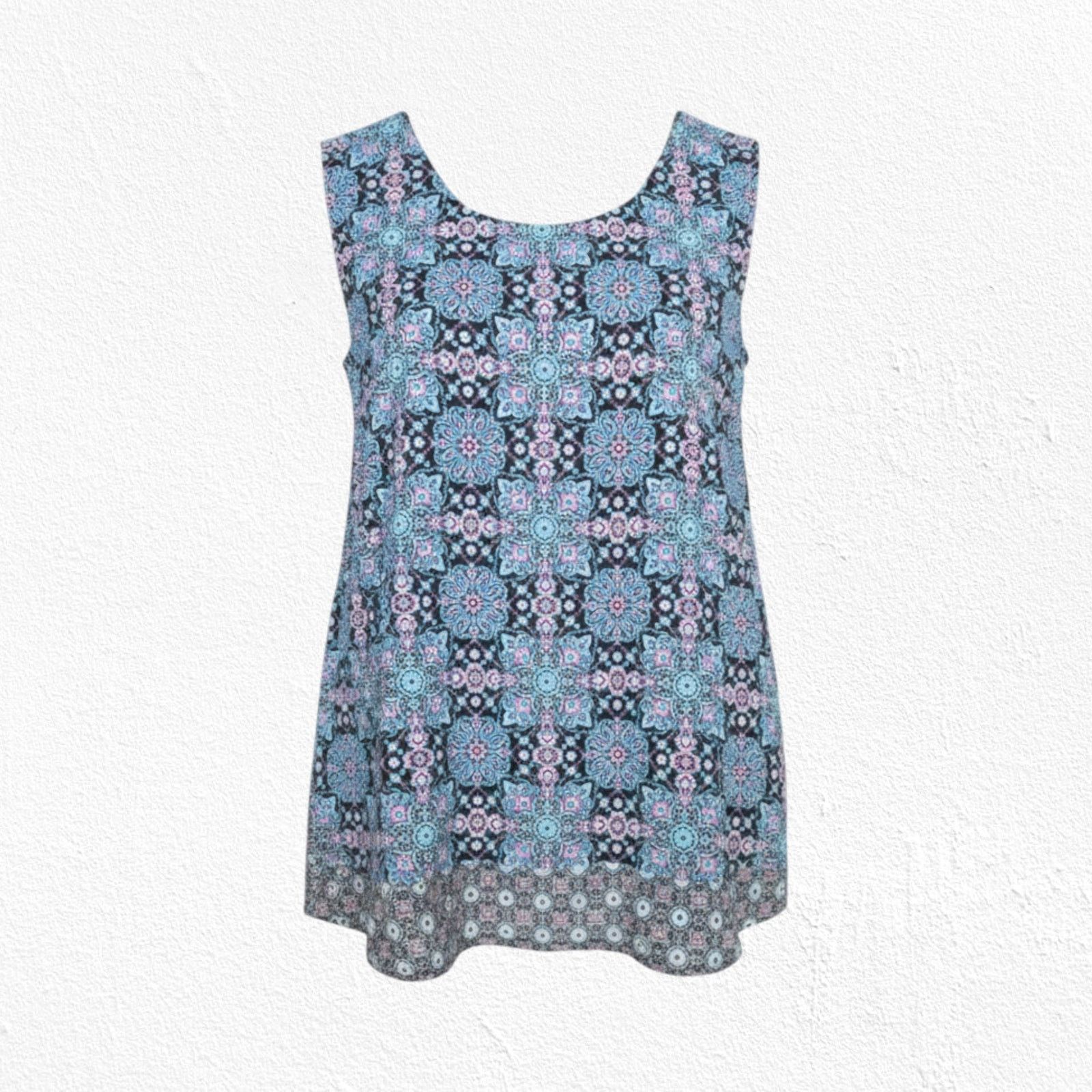 Other Blue Black Geometric Sleeveless V Neck Blouse Size XL Size XL / US 12-14 / IT 48-50 - 1 Thumbnail