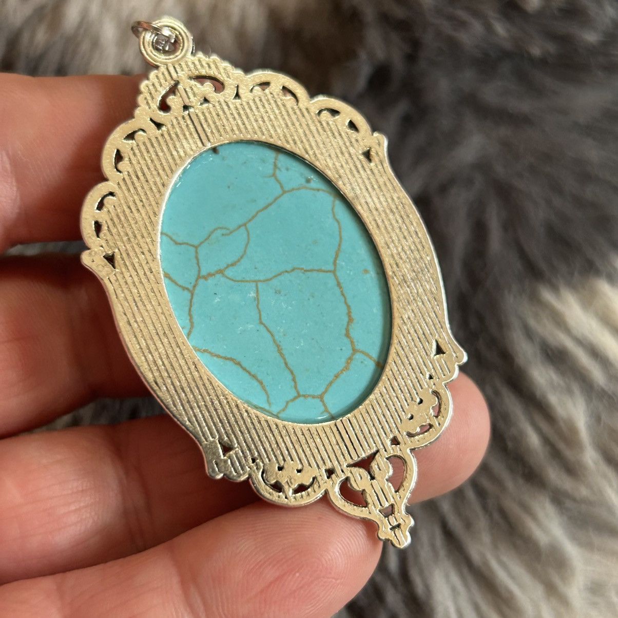 Handmade Handcrafted turquoise dyed howlite cabochon stone necklace Size ONE SIZE - 8 Thumbnail