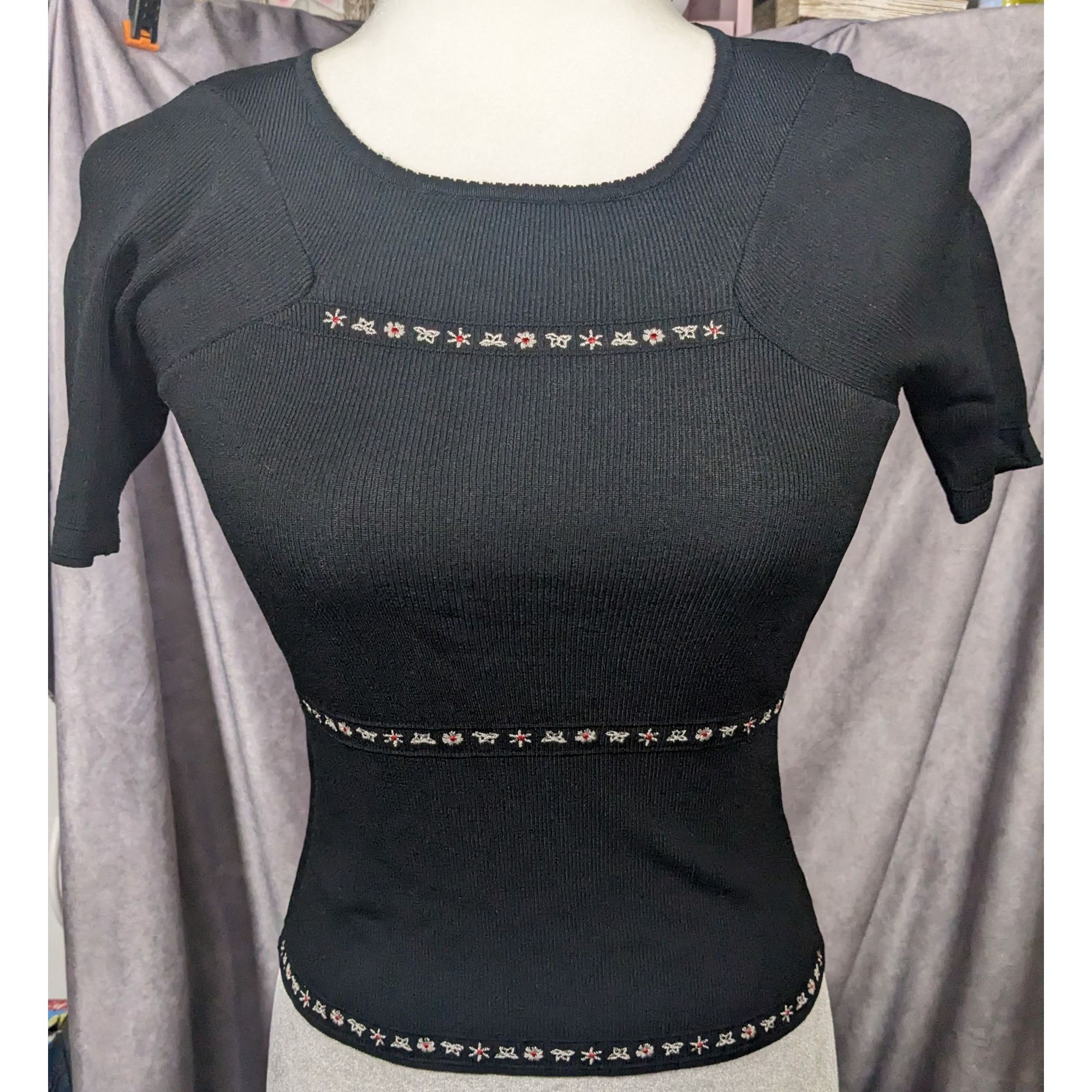 Other Y2K Jane Doe Black Top With Red And White Embroidered Floral Size S / US 4 / IT 40 - 5 Thumbnail