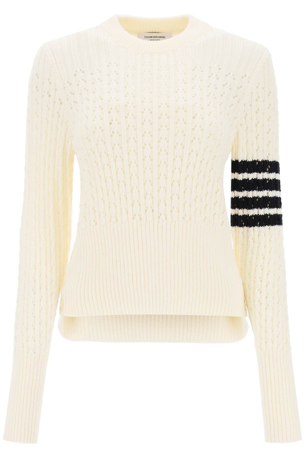image of Thom Browne Pointelle Stitch Merino Wool 4-Bar Sweater Size Eu 40 For Women in White