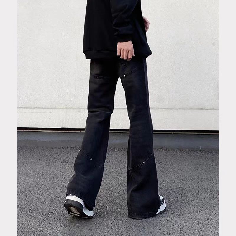 Jean Black Studded Loose Wide-Leg Jeans Size US 33 - 5 Thumbnail