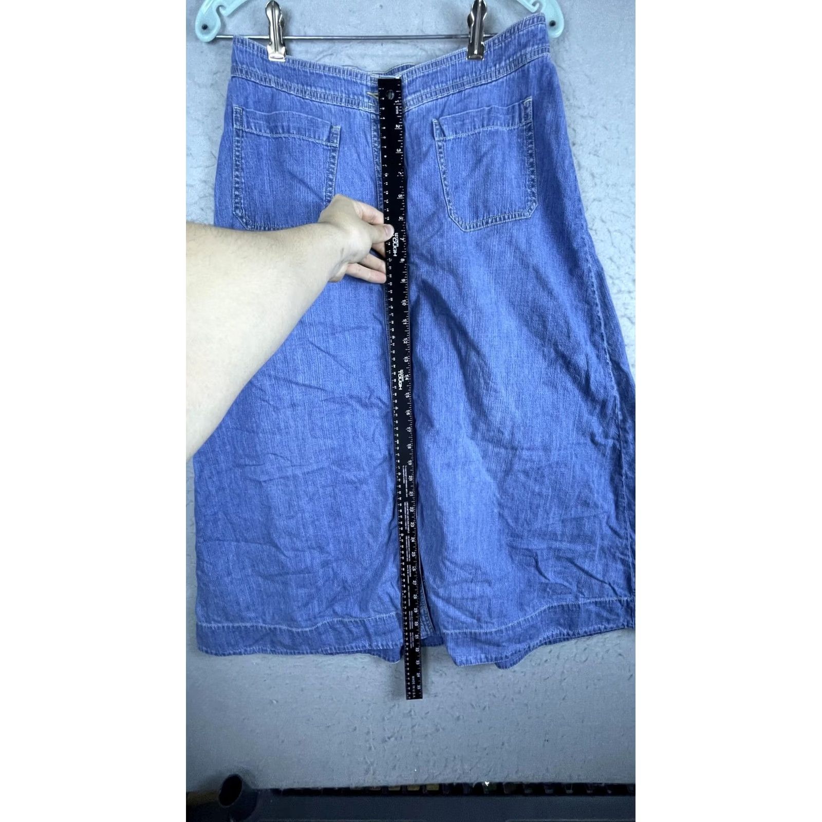 Chaps Chaps Skirt Womens 6 Blue Denim Midi A-Line Button Front Pockets Casual Size 28" / US 6 / IT 42 - 3 Thumbnail