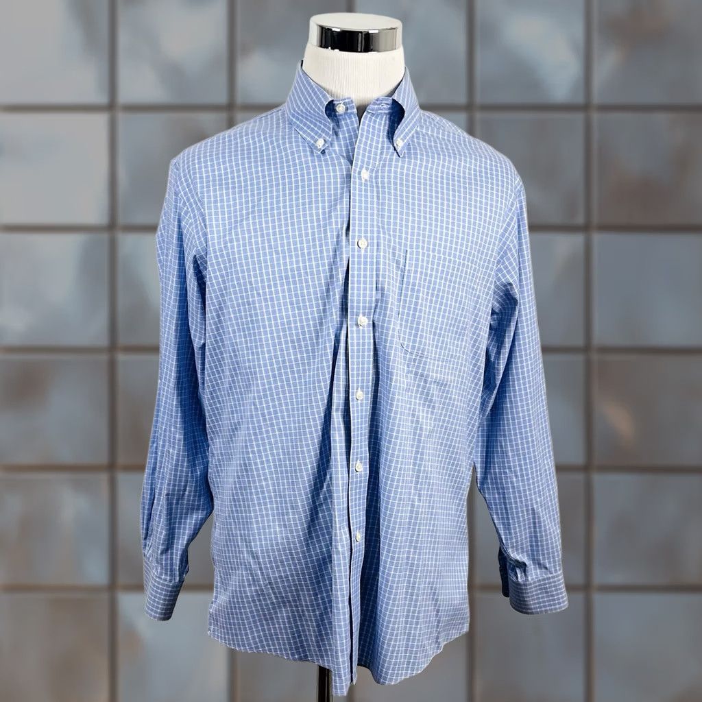 Brooks Brothers Brooks Brothers Shirt Dress Shirt 16.5 33 Regent Non Iron Stretch Blue Plaid Cotton Mens Regular Collar Button-Down Barrel Cuff Size 46R - 1 Thumbnail